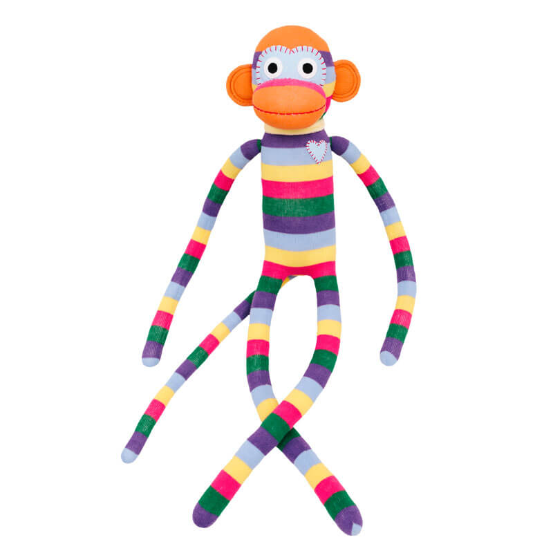 Ziggy 70cm Rainbow Striped Sock Monkey Plush Toy