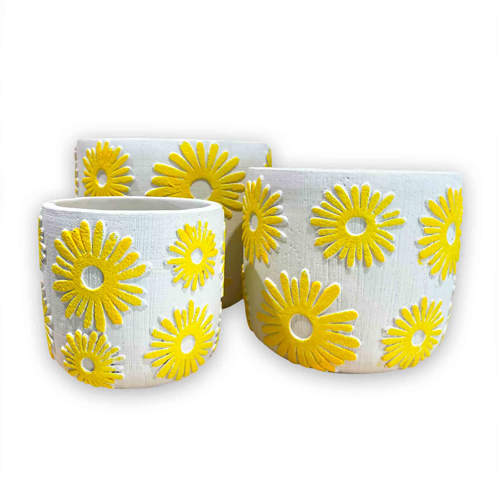 Yellow Daisy Cement Planters - 3 sizes available