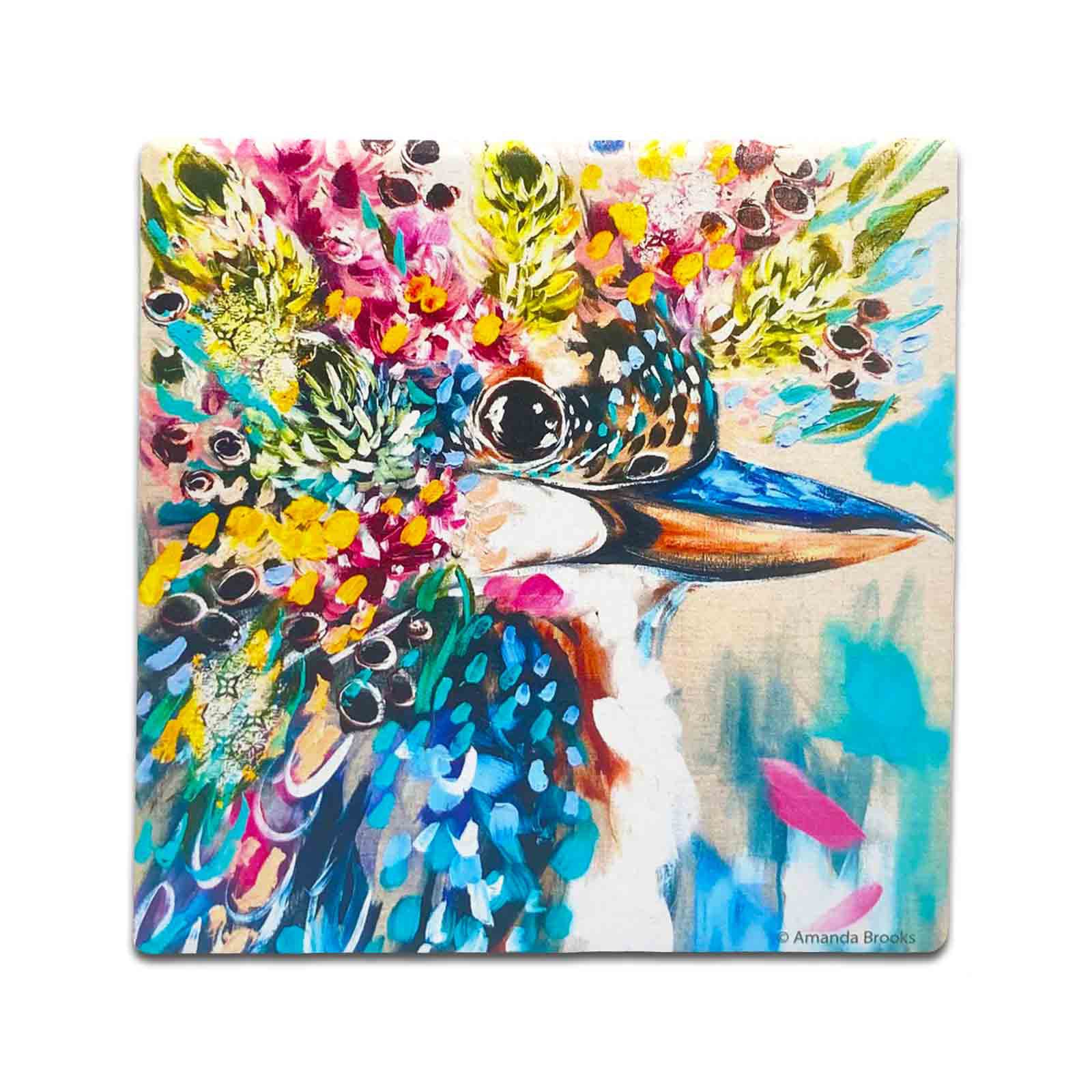 Amanda Brooks Flora Kookaburra Australian Birds Dolomite Stone Coaster