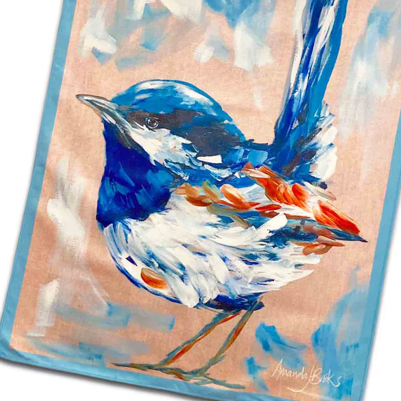 Australian Artist Amanda Brooks Blue Wren Microfibre Souvenir Tea Towel
