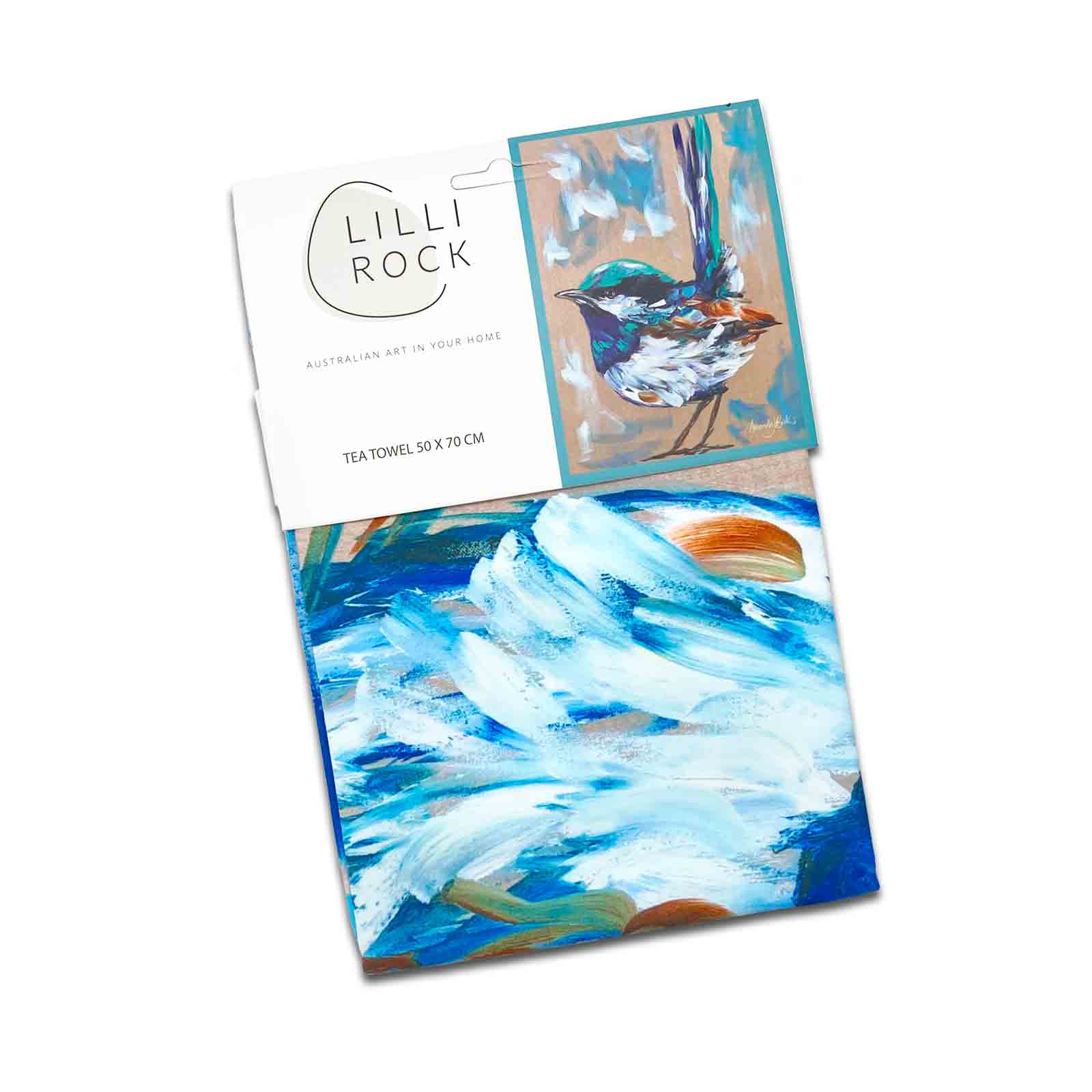 Australian Artist Amanda Brooks Blue Wren Microfibre Souvenir Tea Towel