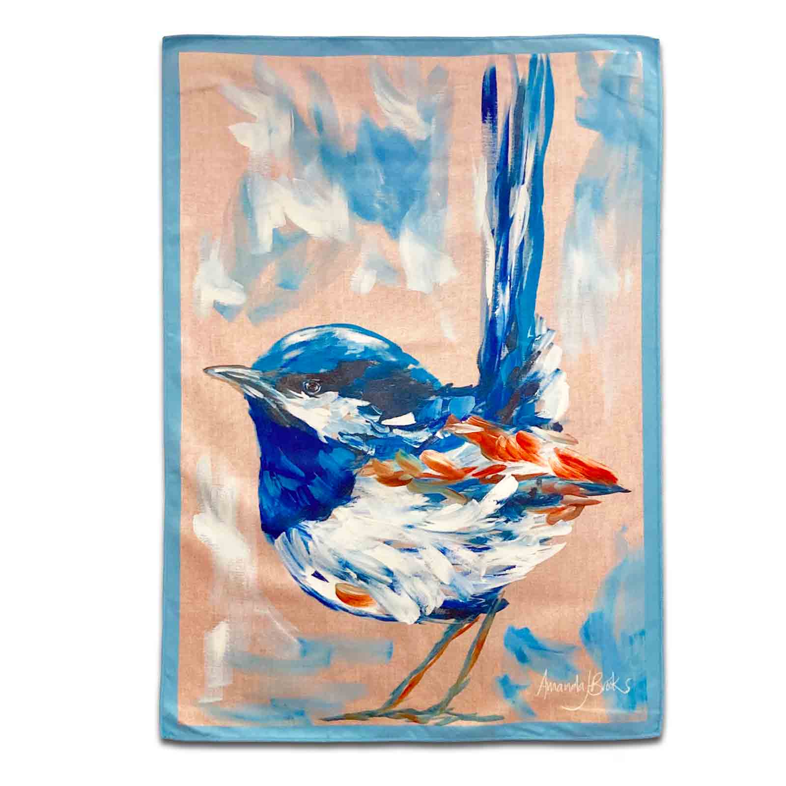 Australian Artist Amanda Brooks Blue Wren Microfibre Souvenir Tea Towel