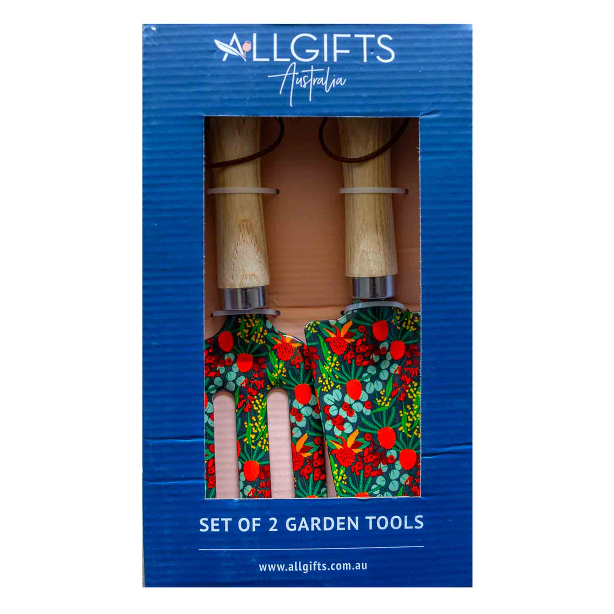 Set of 2 garden tools in a blue AllGifts Australia packaging