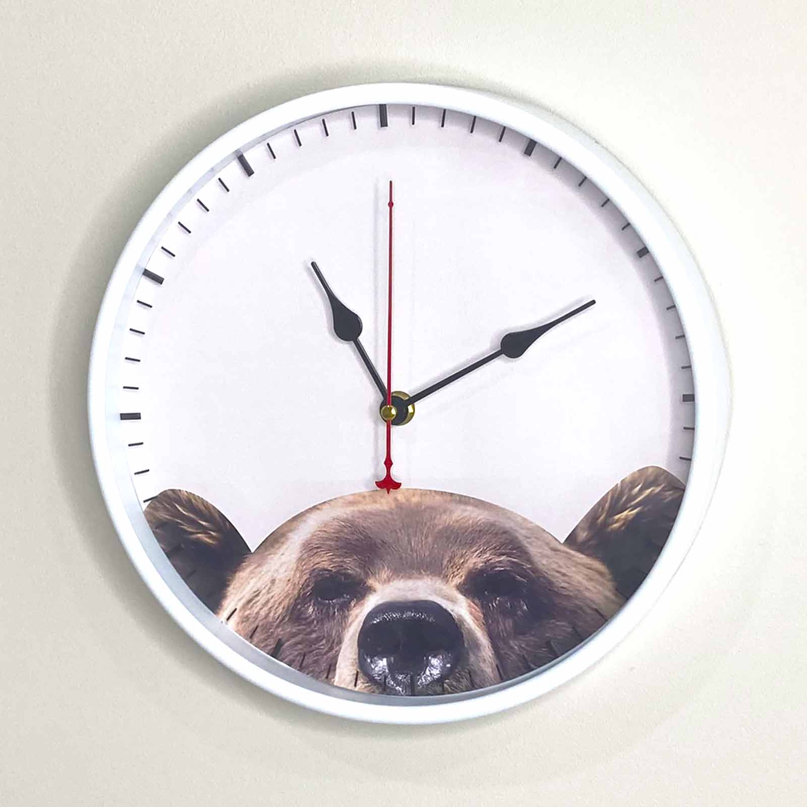 Peek-A-Boo Bear 25cm White Plastic Wall Clock