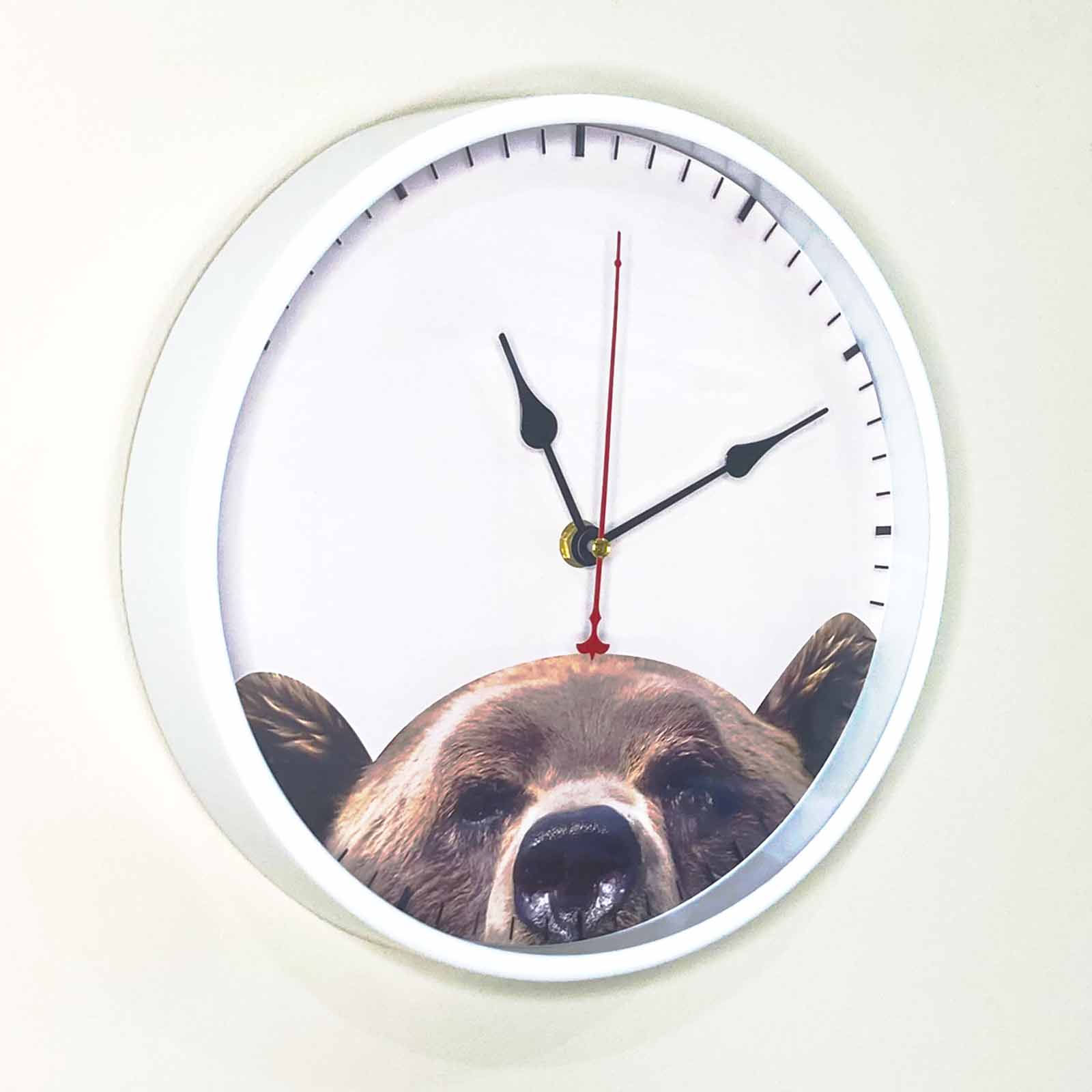 Peek-A-Boo Bear 25cm White Plastic Wall Clock