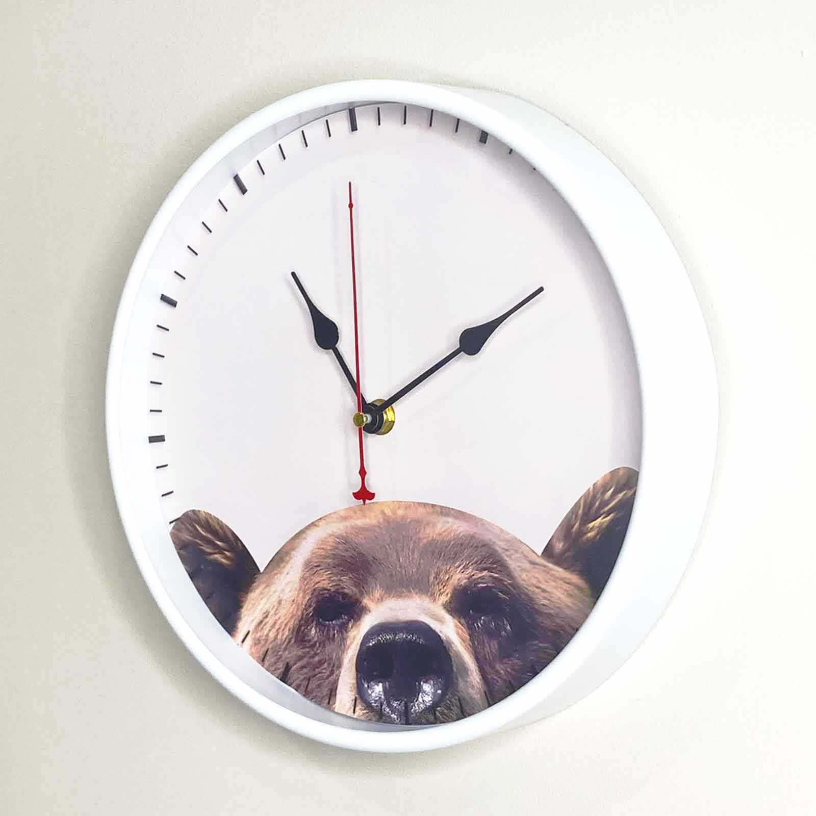 Peek-A-Boo Bear 25cm White Plastic Wall Clock