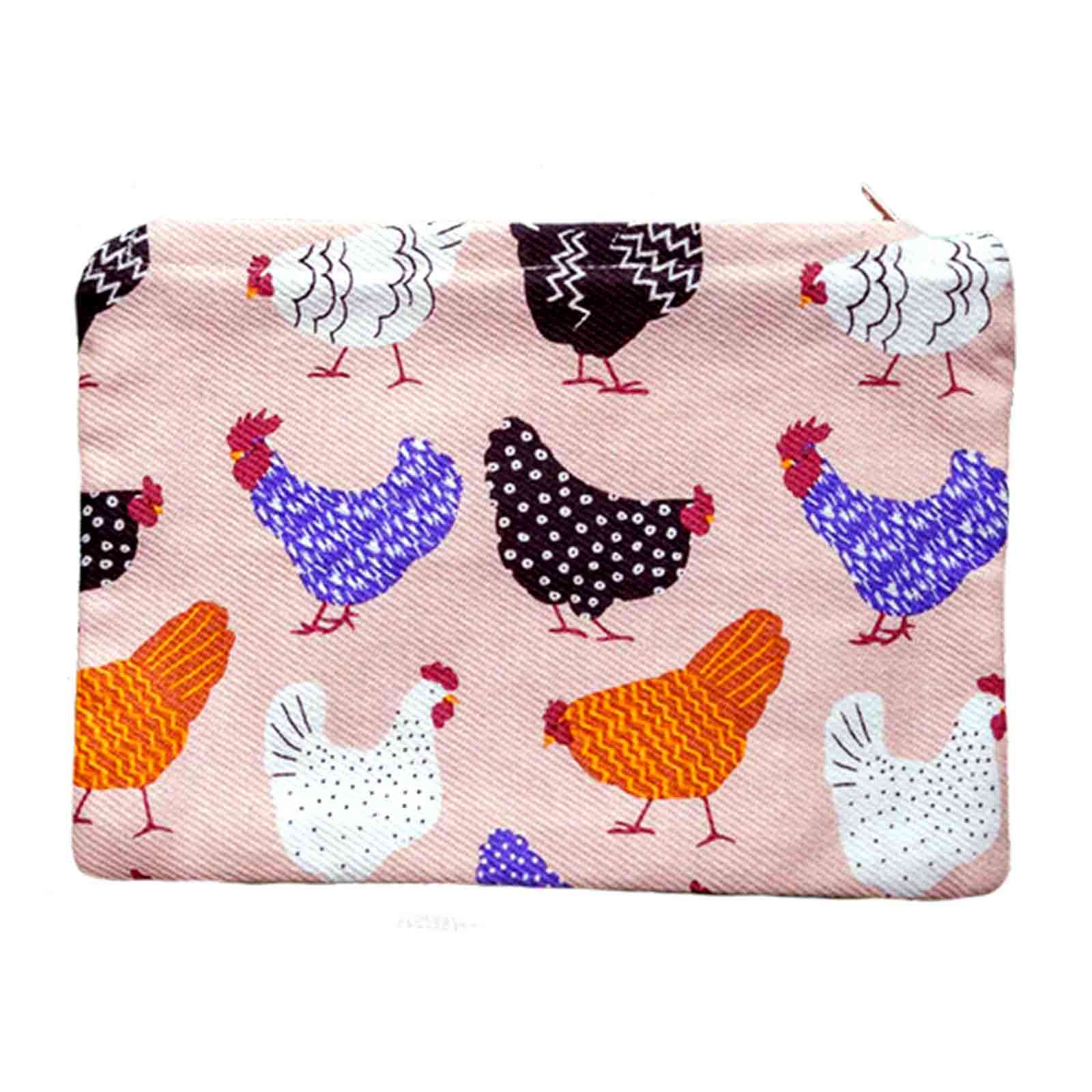 Bright Hens 100% Cotton Zip Pouch Pencil Case Makeup Bag Coin Purse