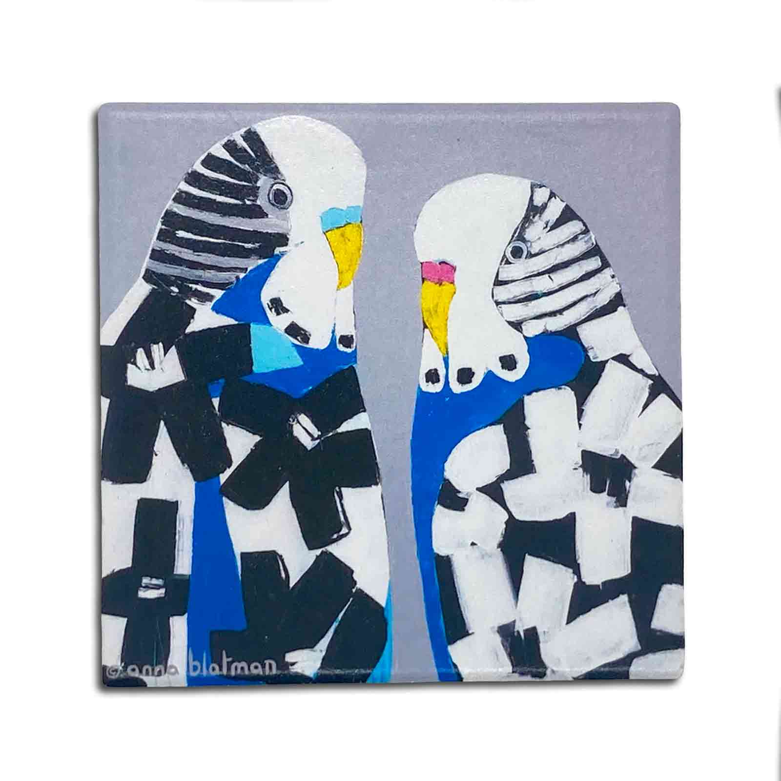 Budgies by Anna Blatman Set of 4 Dolomite Stone Absorbent Coasters