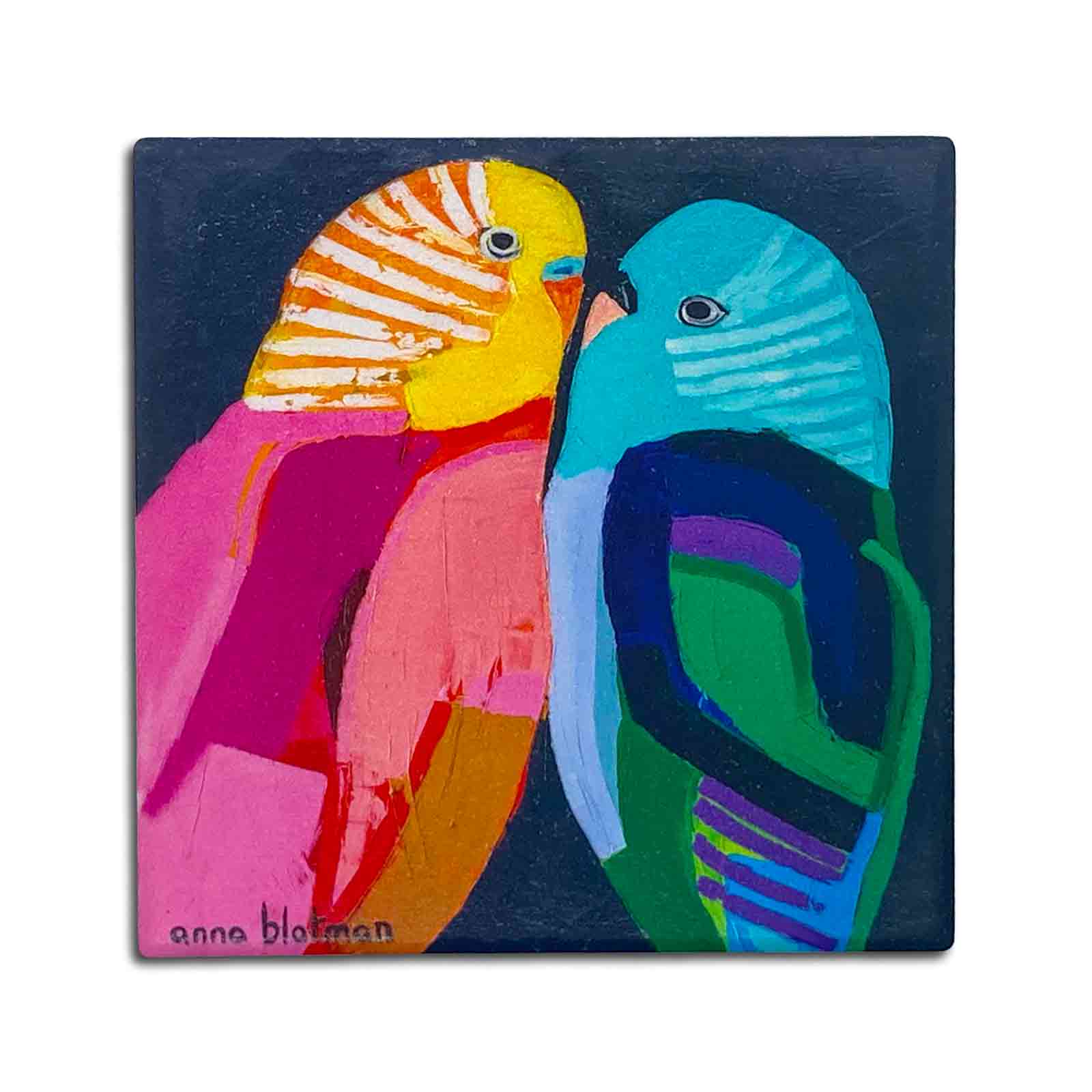 Budgies by Anna Blatman Set of 4 Dolomite Stone Absorbent Coasters