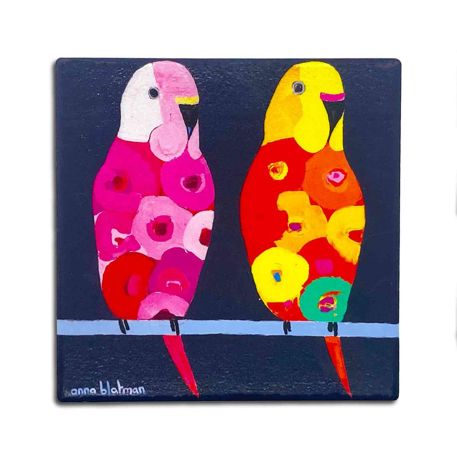 Budgies by Anna Blatman Set of 4 Dolomite Stone Absorbent Coasters