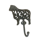 Decorative metal hook shaped like a sheep on a white background