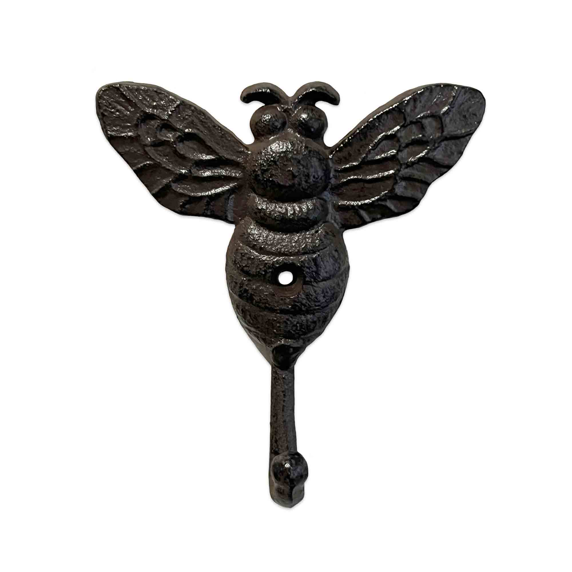 Brown bee-shaped wall hook on a white background