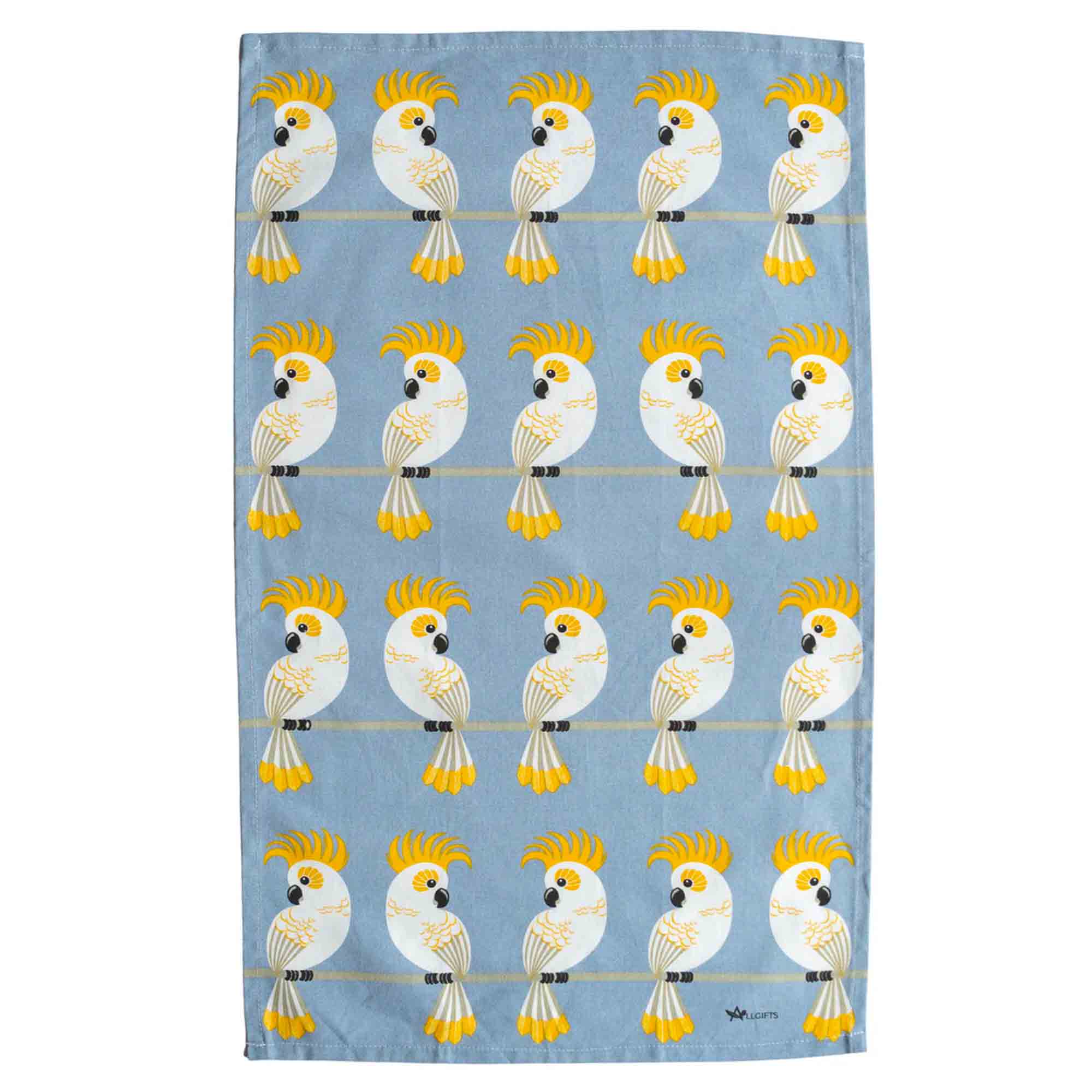 Tea Towel with Cockatoos printed on it