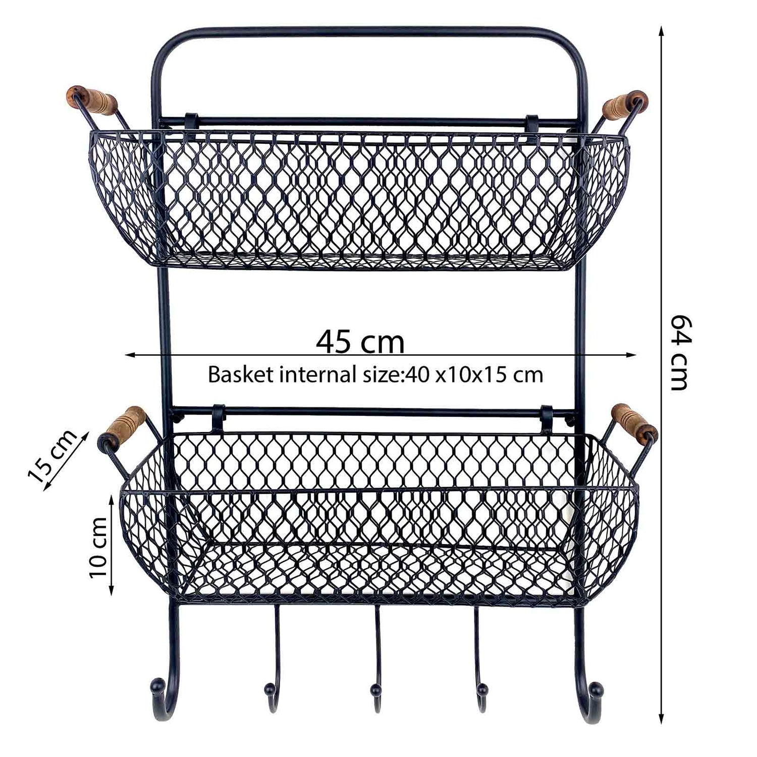 Wire Mesh Wall Hung Organiser with Removable Baskets