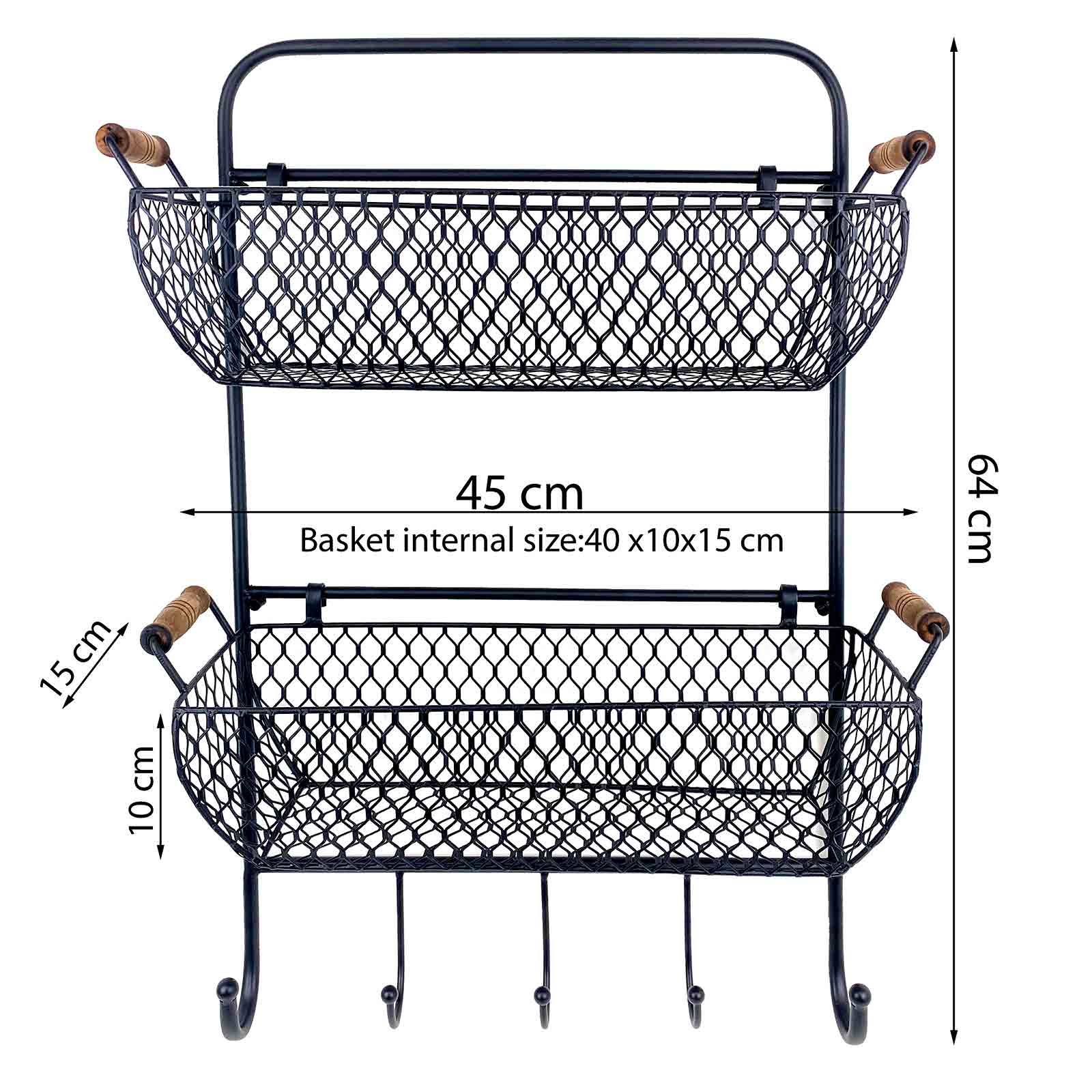 Wire Mesh Wall Hung Organiser with Removable Baskets