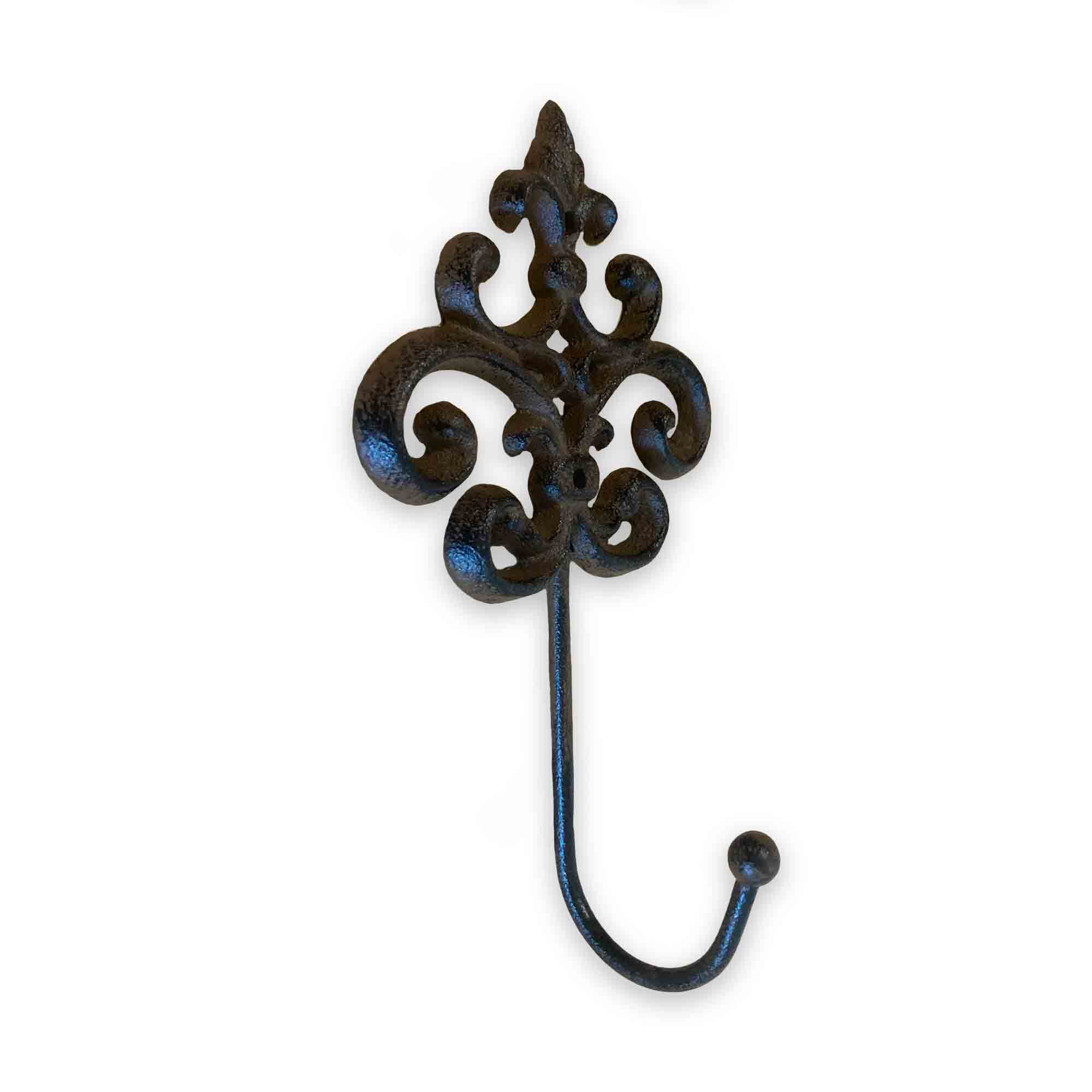 Decorative wall hook with intricate Fleur-de-lis design on a white background