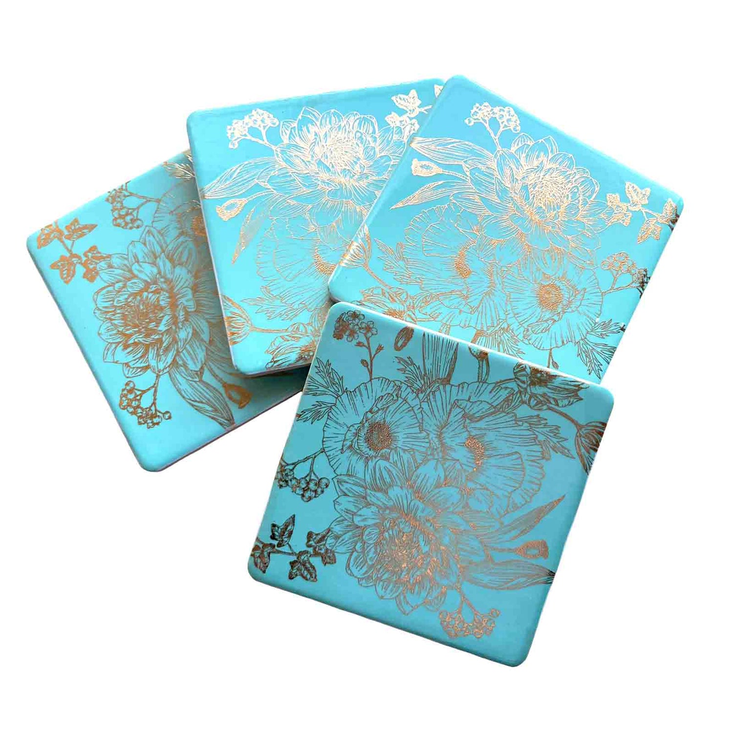 Green Florabella Bone China Set of 4 Coasters