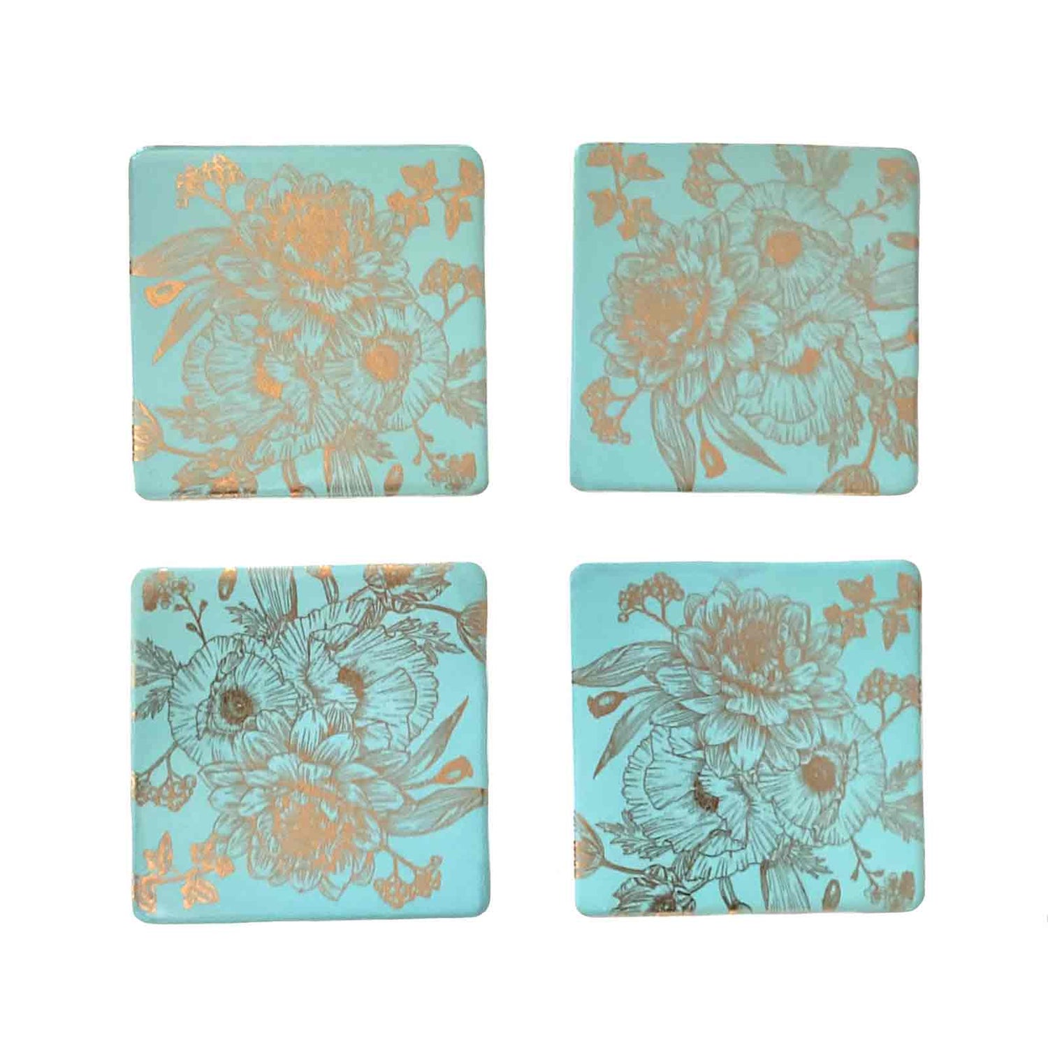 Green Florabella Bone China Set of 4 Coasters