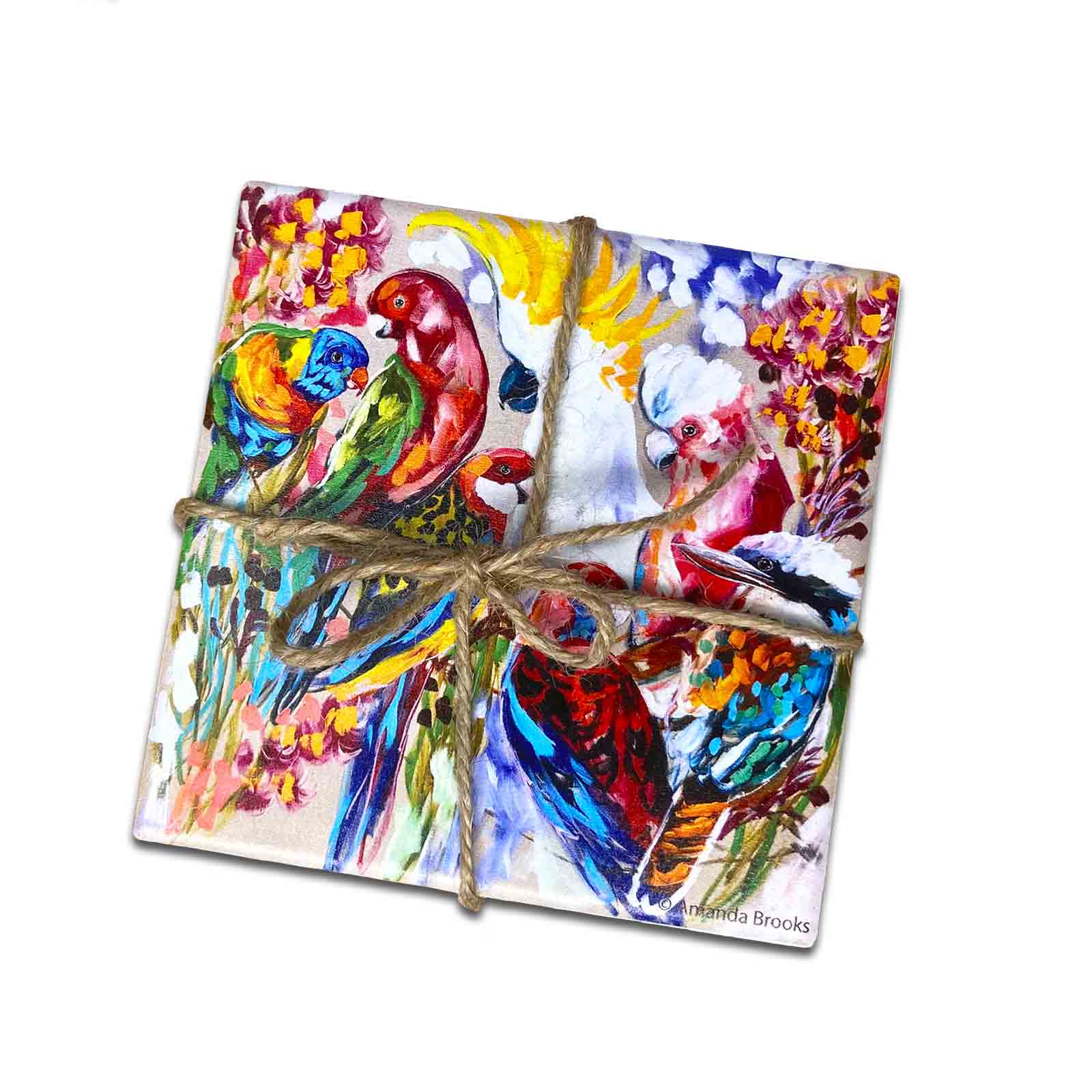 Amanda Brooks The Garden Party Set of 4 Dolomite Stone Absorbent Coasters