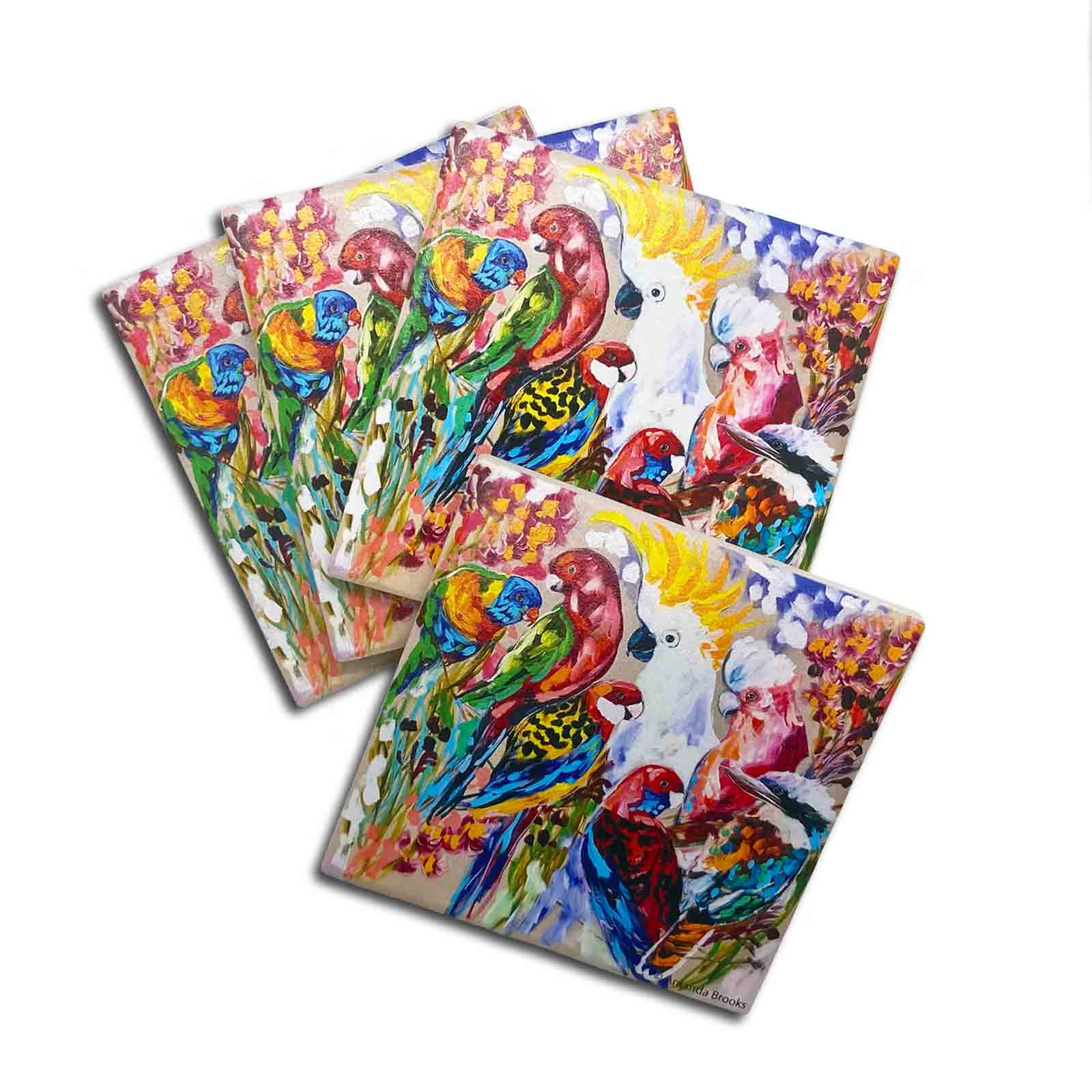 Amanda Brooks The Garden Party Set of 4 Dolomite Stone Absorbent Coasters