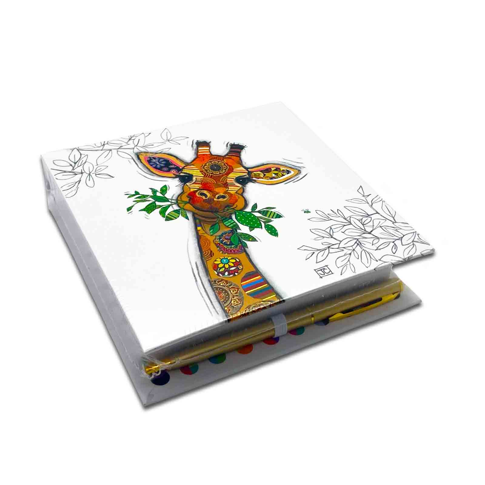 Gina Giraffe Bug Art Kook Hardcover Memo Pad with Pen