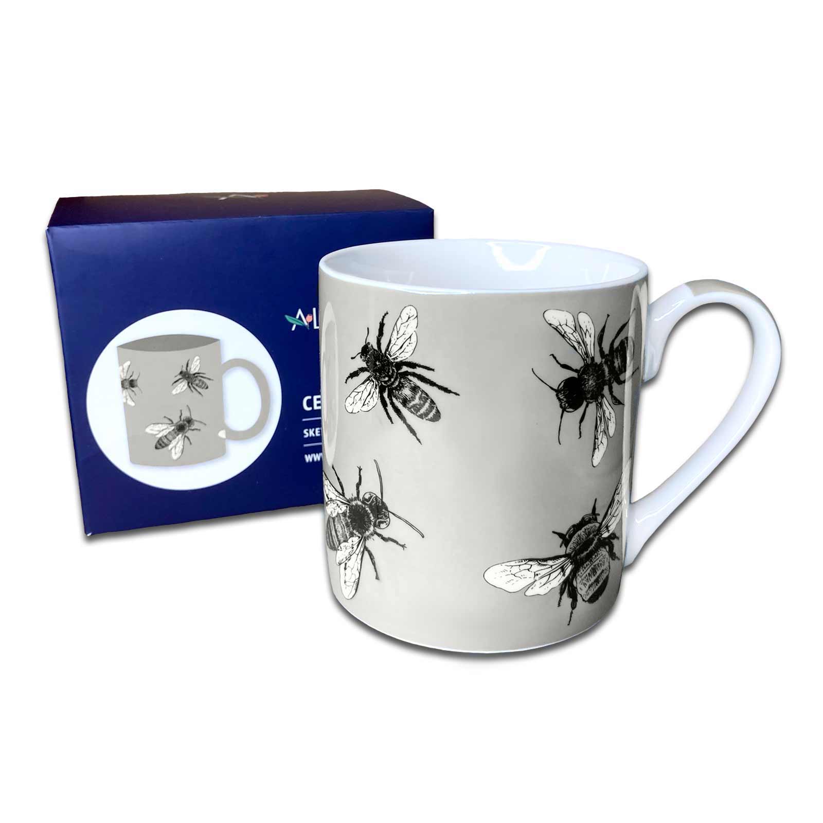 Sketch Bees Grey Gift Boxed Ceramic Coffee Mug Australian Designed