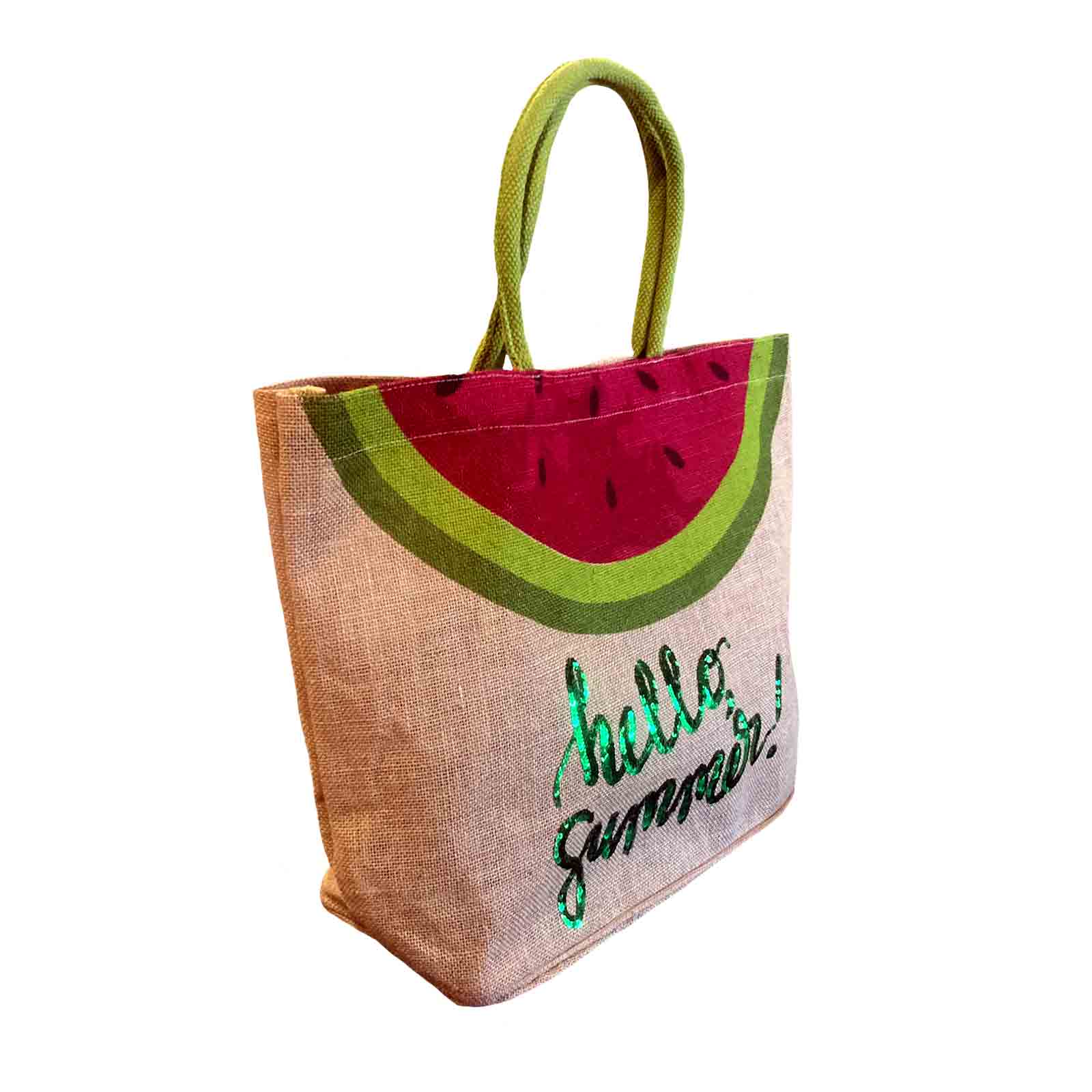 Hello Summer WATERMELON Sequin Jute Beach Bag Tote