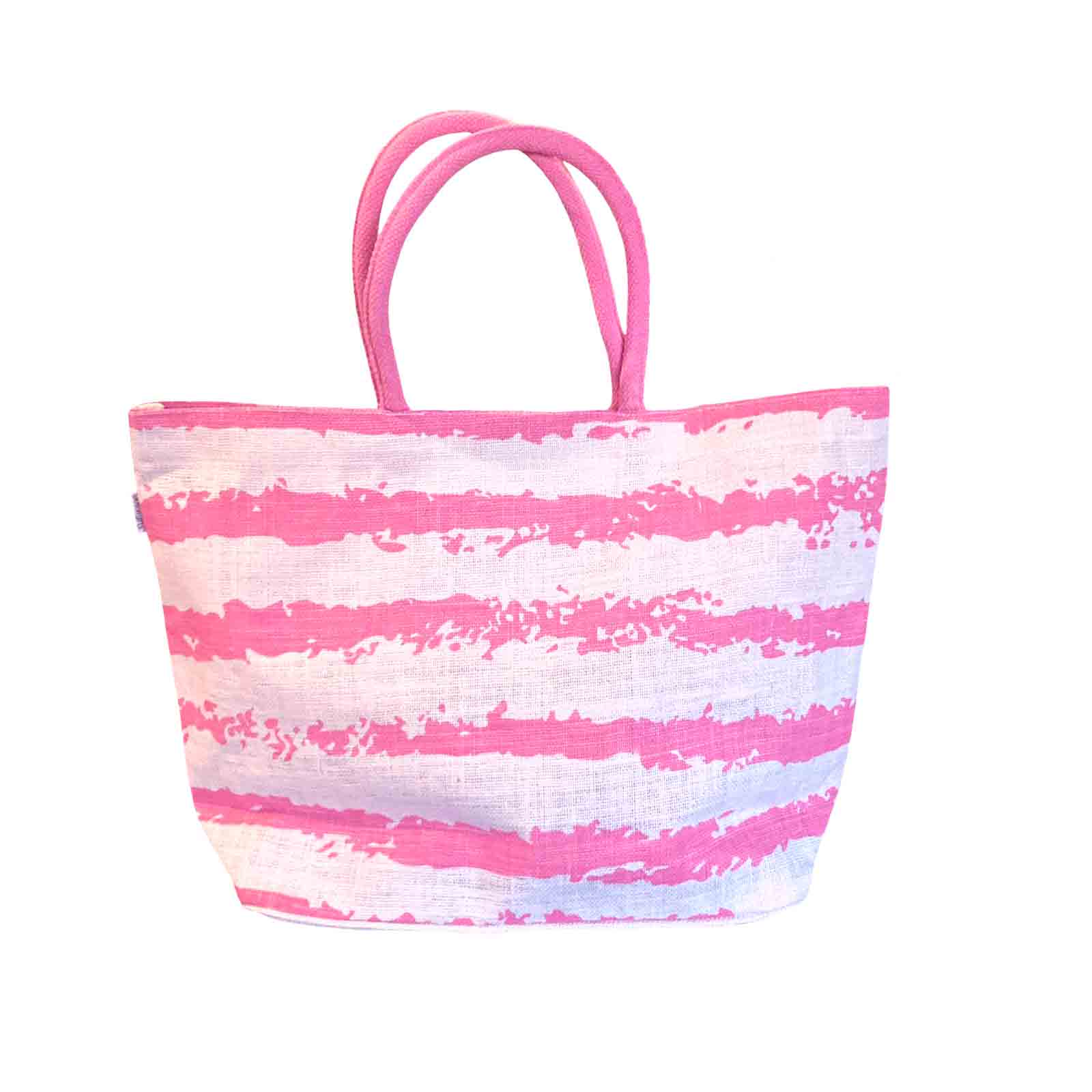 Striped Hello Summer Sequin Jute Beach Bag Tote