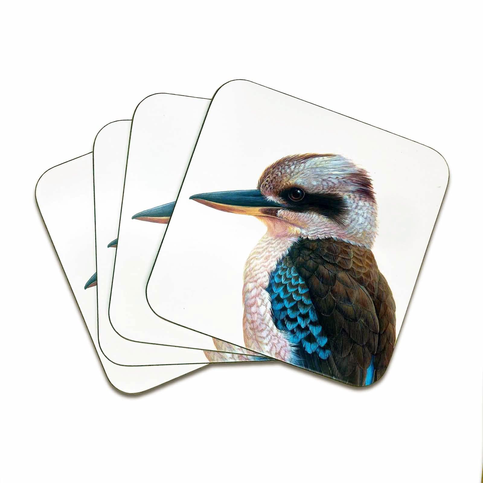 Jeremy Boot Collection Set of 4 Gift Boxed Kookaburra Australian Birds Fine Art Coasters