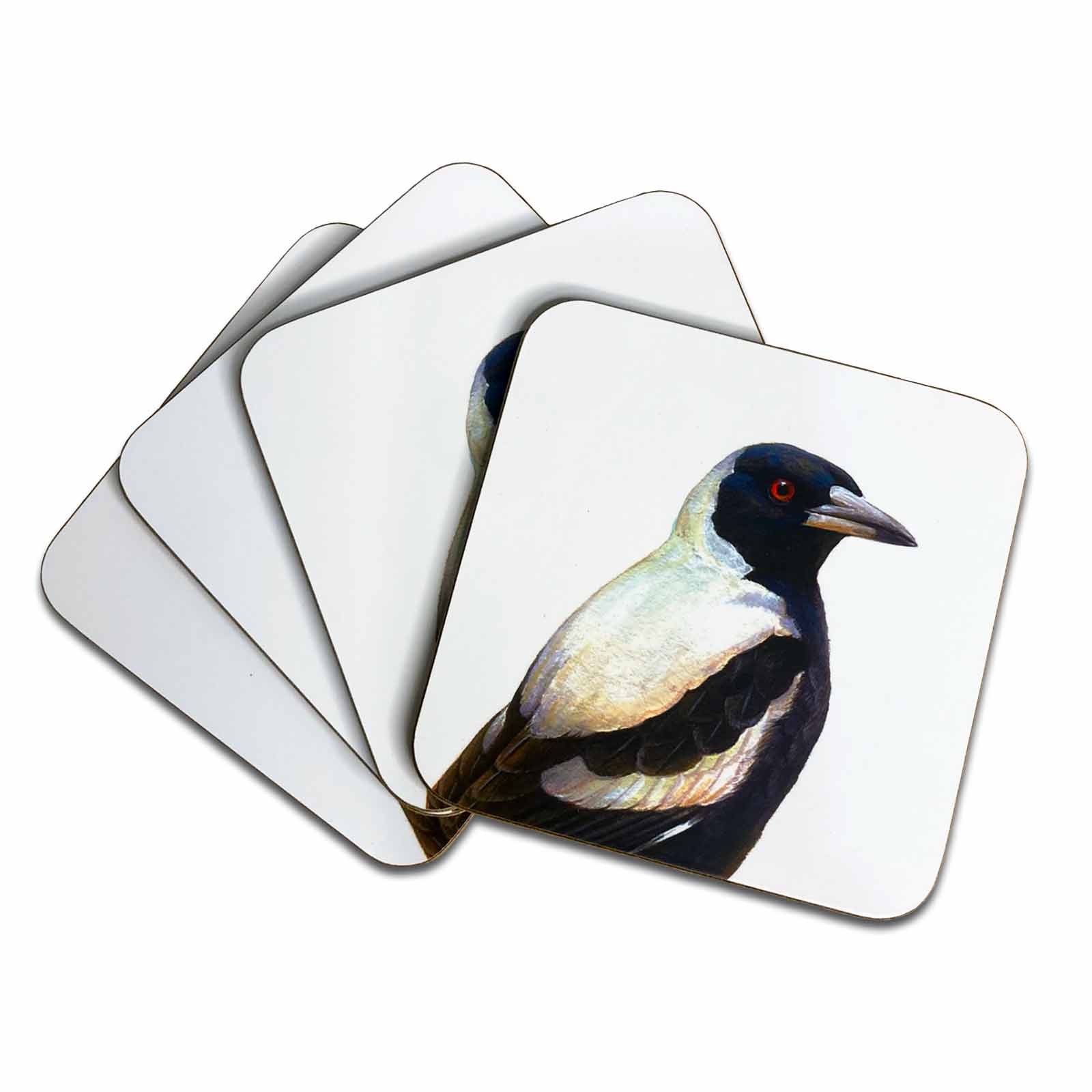 Jeremy Boot Collections Set of 4 Gift Box Australian Magpie Fine Art Australian Birds Coasters