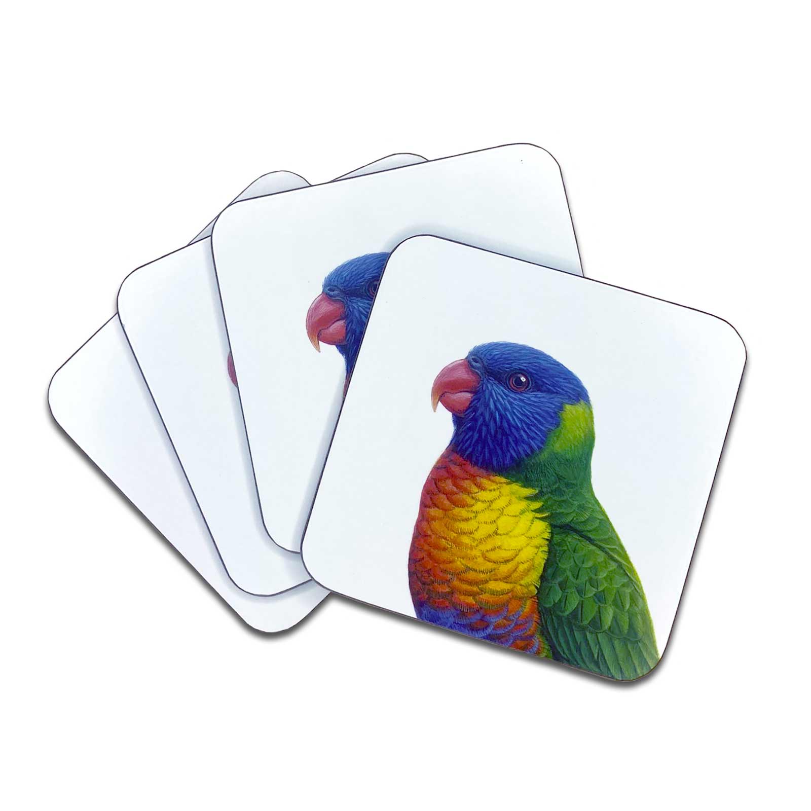 Jeremy Boot Set of 4 Gift Boxed Rainbow Lorikeet Fine Art Coasters - Australian Birds
