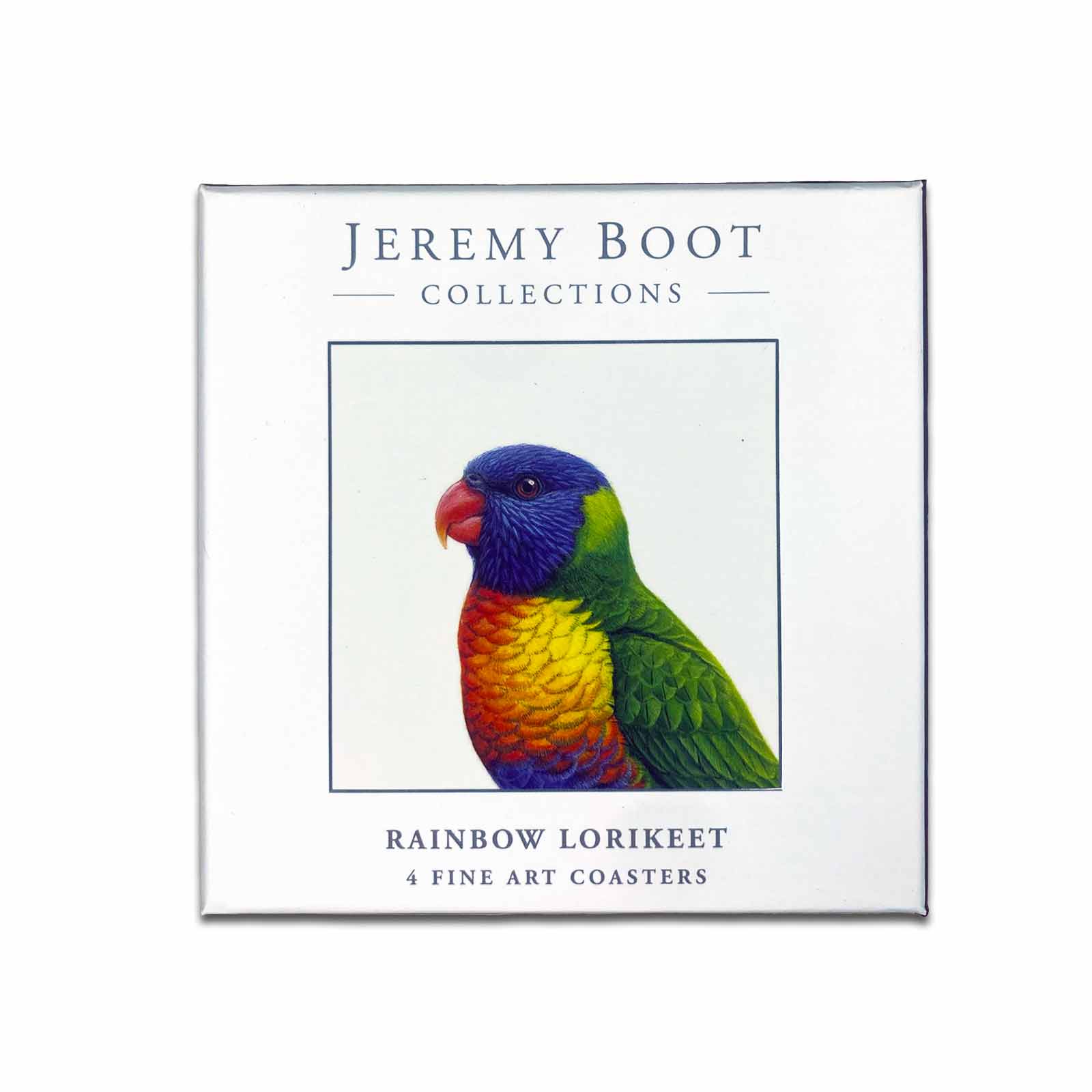 Jeremy Boot Set of 4 Gift Boxed Rainbow Lorikeet Fine Art Coasters - Australian Birds