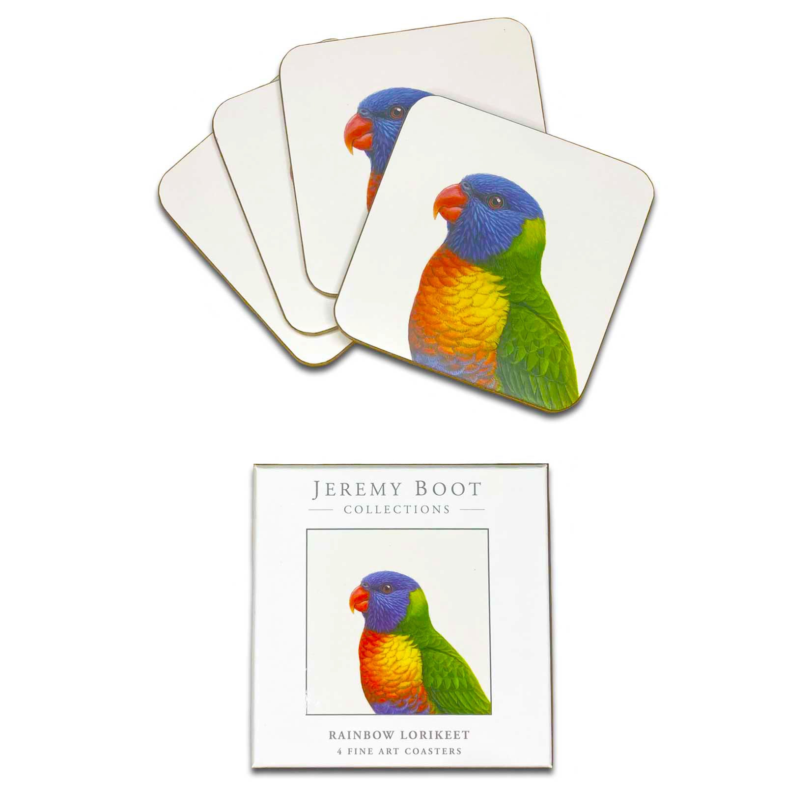 Jeremy Boot Set of 4 Gift Boxed Rainbow Lorikeet Fine Art Coasters - Australian Birds