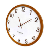 Kensington Wood Wall Clock - Brown timber framed clock with a white face and raised brown numbers.