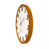 Kensington Wood Wall Clock - Brown timber framed clock with a white face and raised brown numbers.