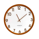 Kensington Wood Wall Clock - Brown timber framed clock with a white face and raised brown numbers.