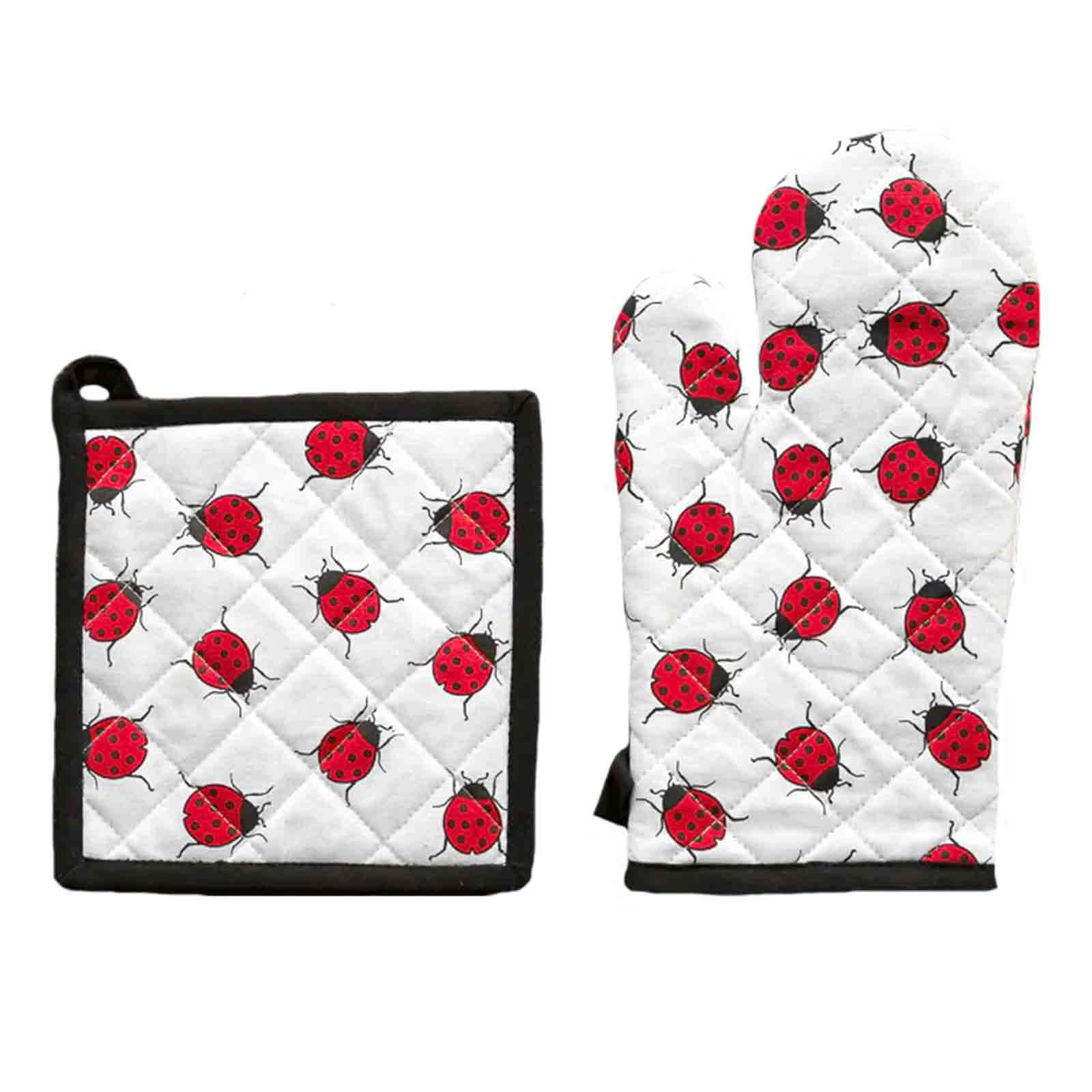 Ladybird 100% Cotton Pot Holder and Oven Mitt Set