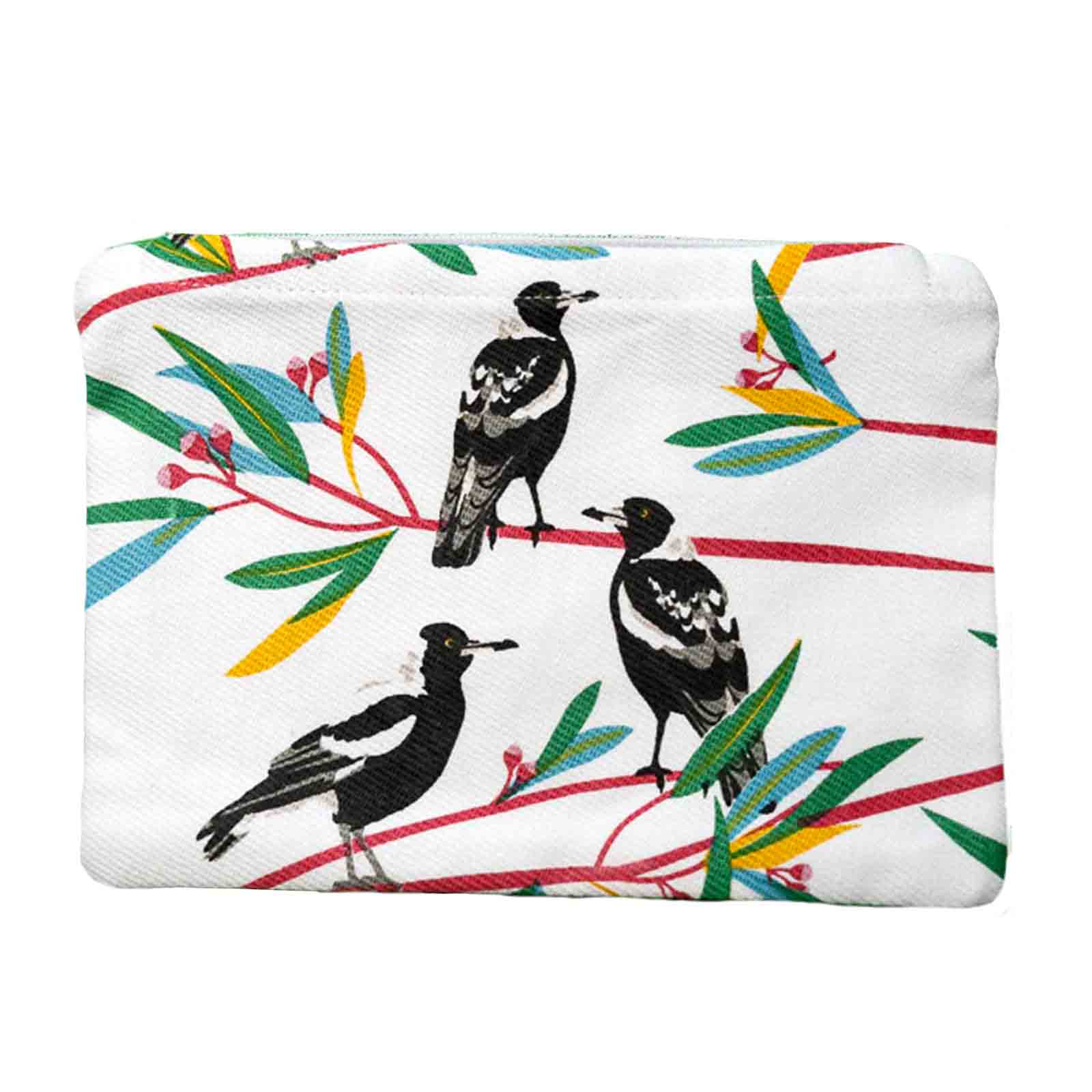 Magpies 100% Cotton Zip Pouch / Pencil Case / Coin Purse / Makeup Pouch