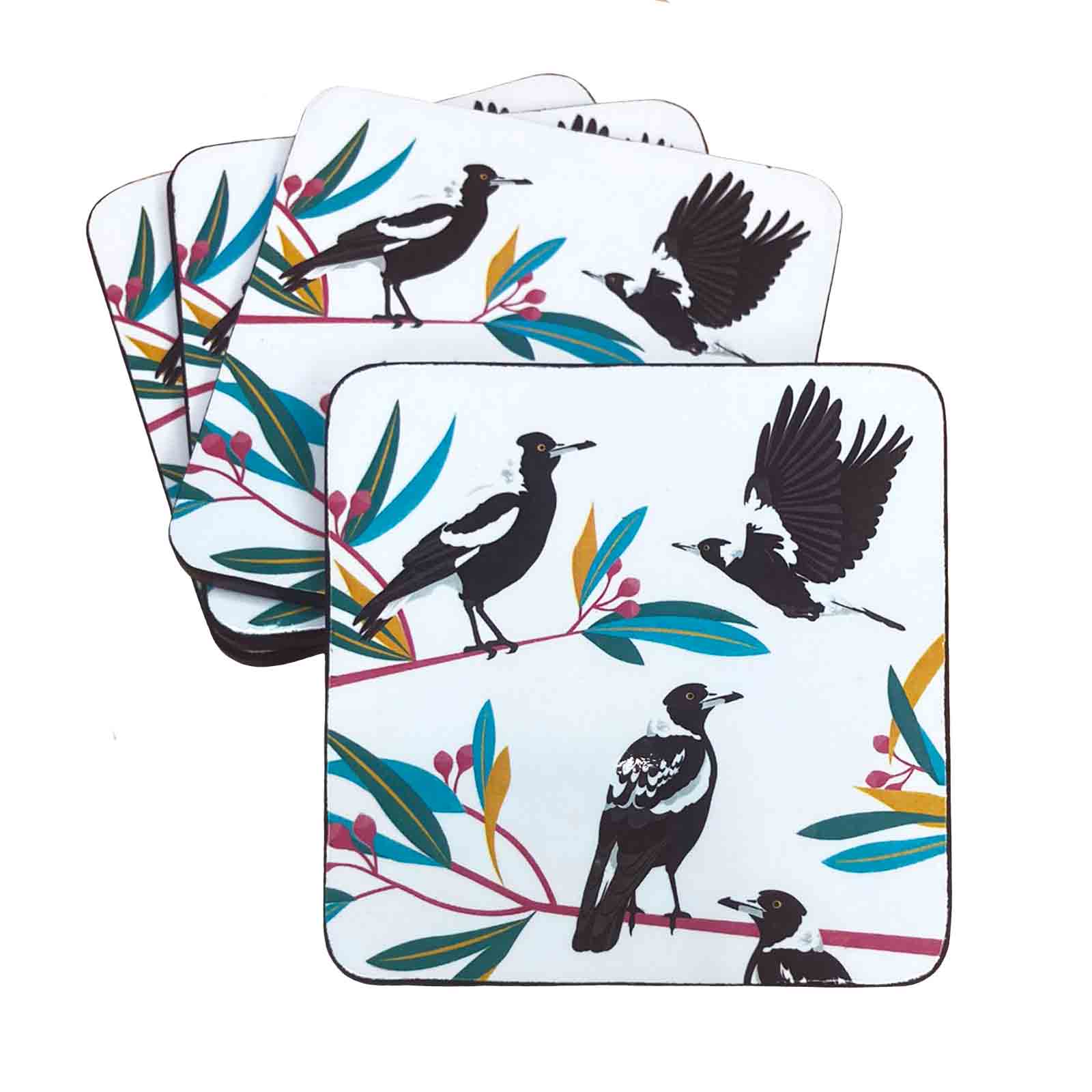 Magpies Resin Coasters - Set of 4