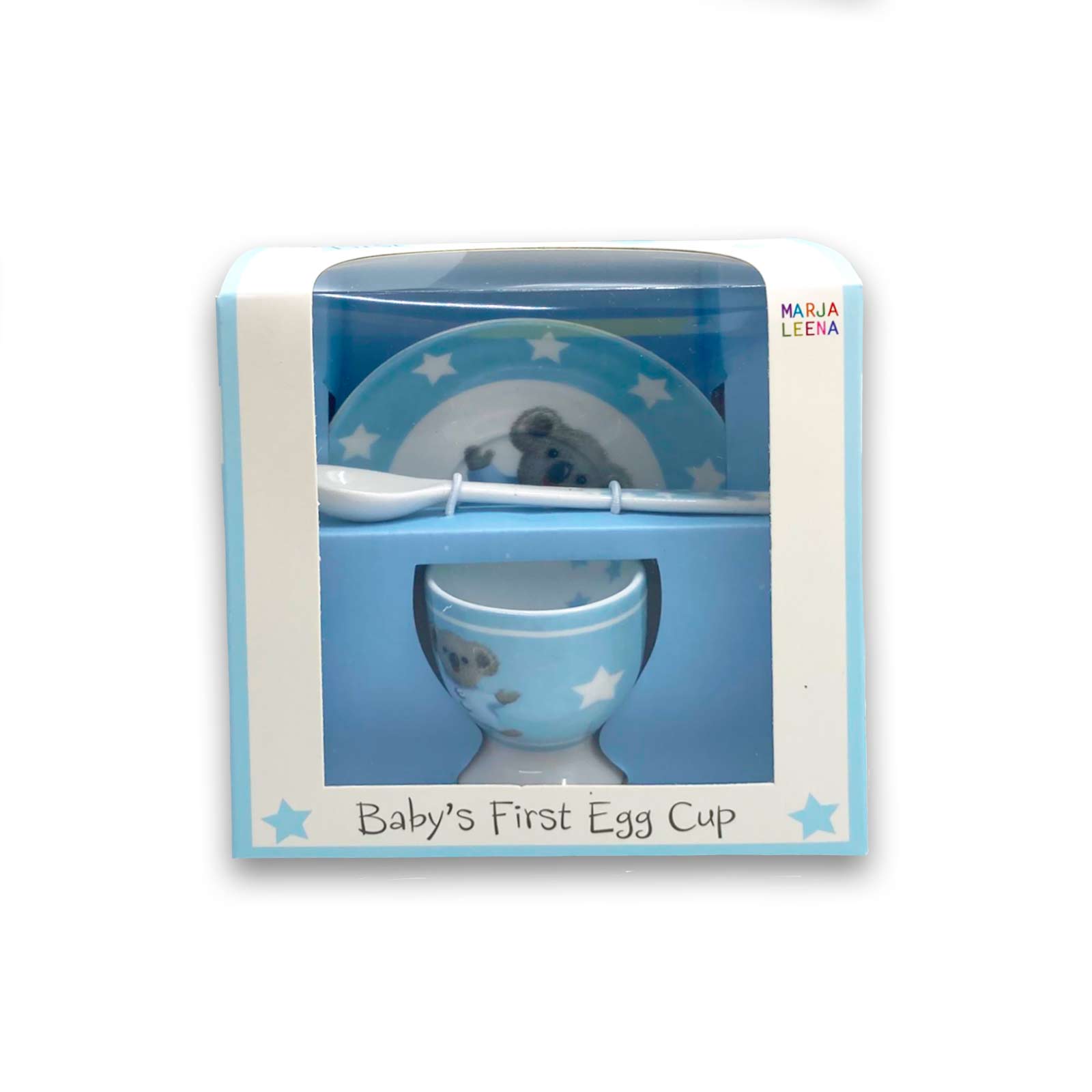 Marja Leena Blue Koala Porcelain Egg Cup and Spoon Set