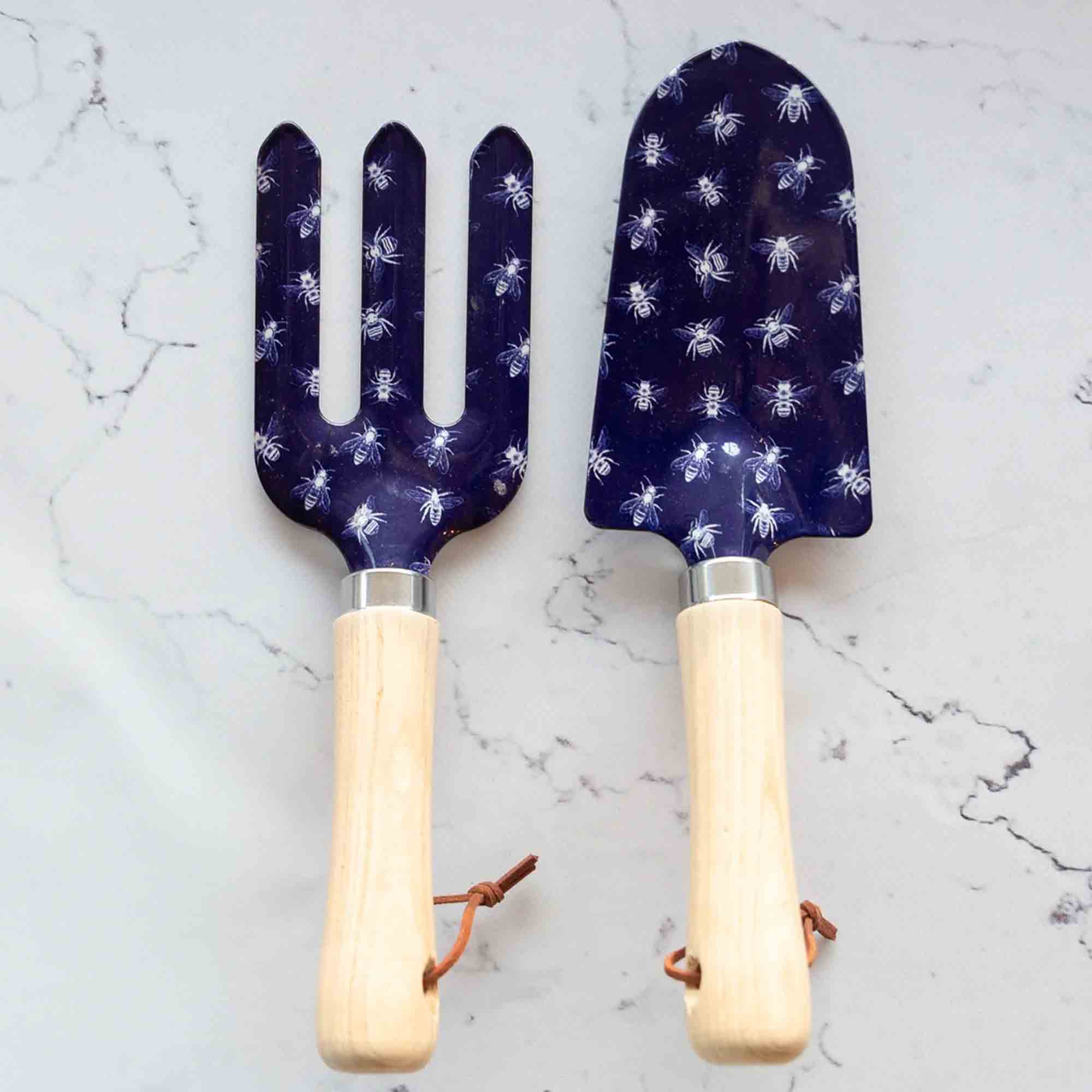 NAVY SKETCH BEES Set of 2 Gardening Tools