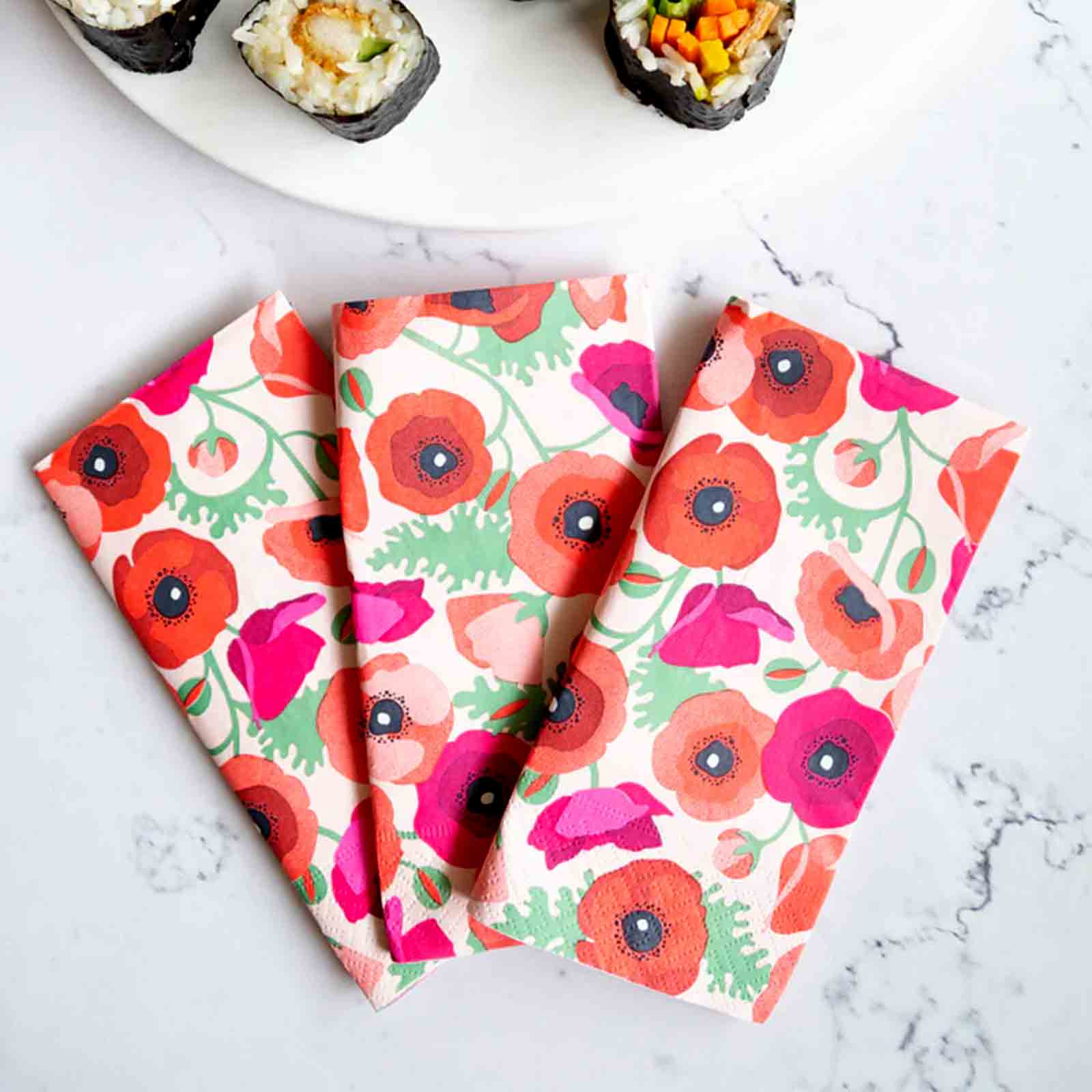 Paper Napkins Poppies 3 Ply Serviettes Pack of 20