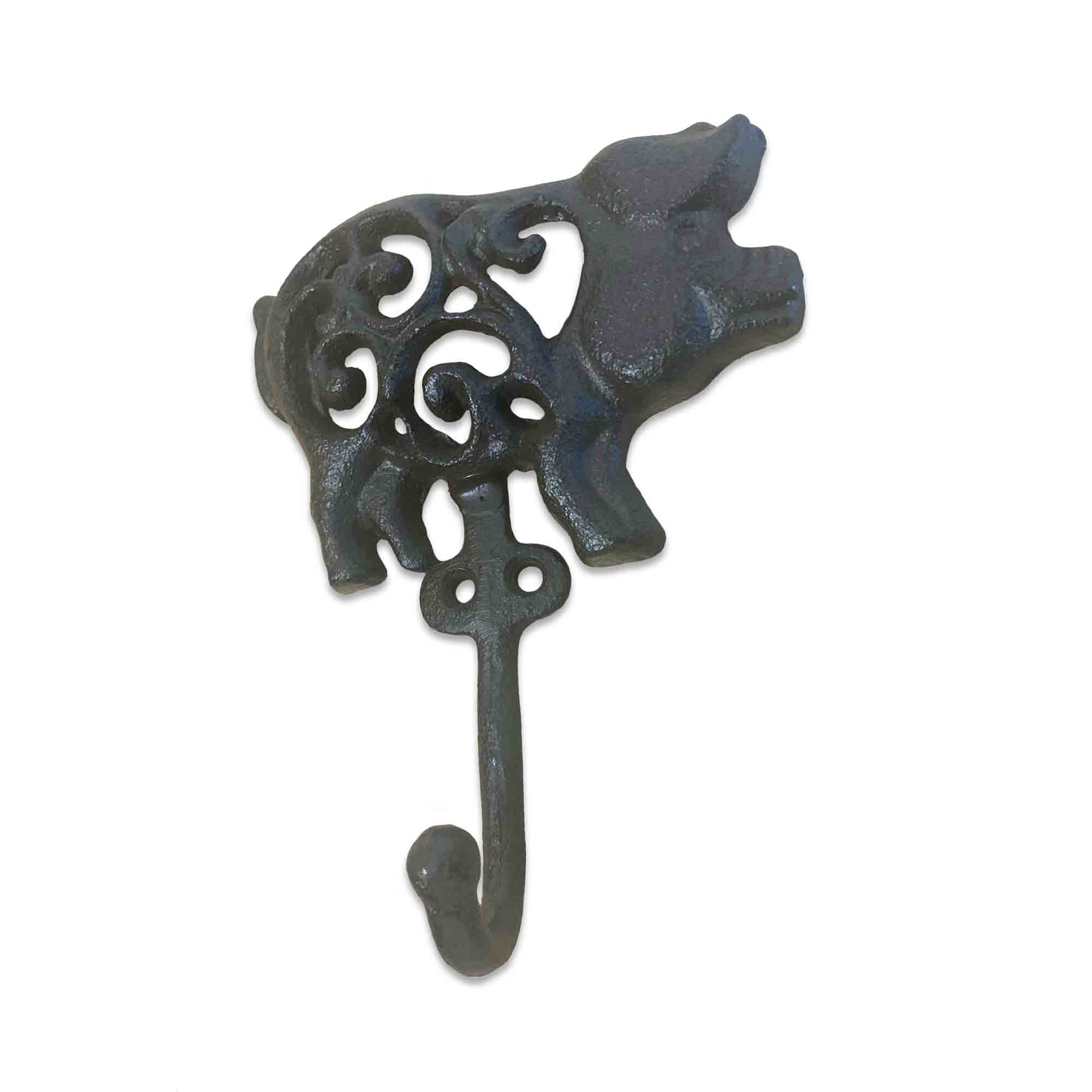 Cast Iron Pig Wall Hook with a cutout design