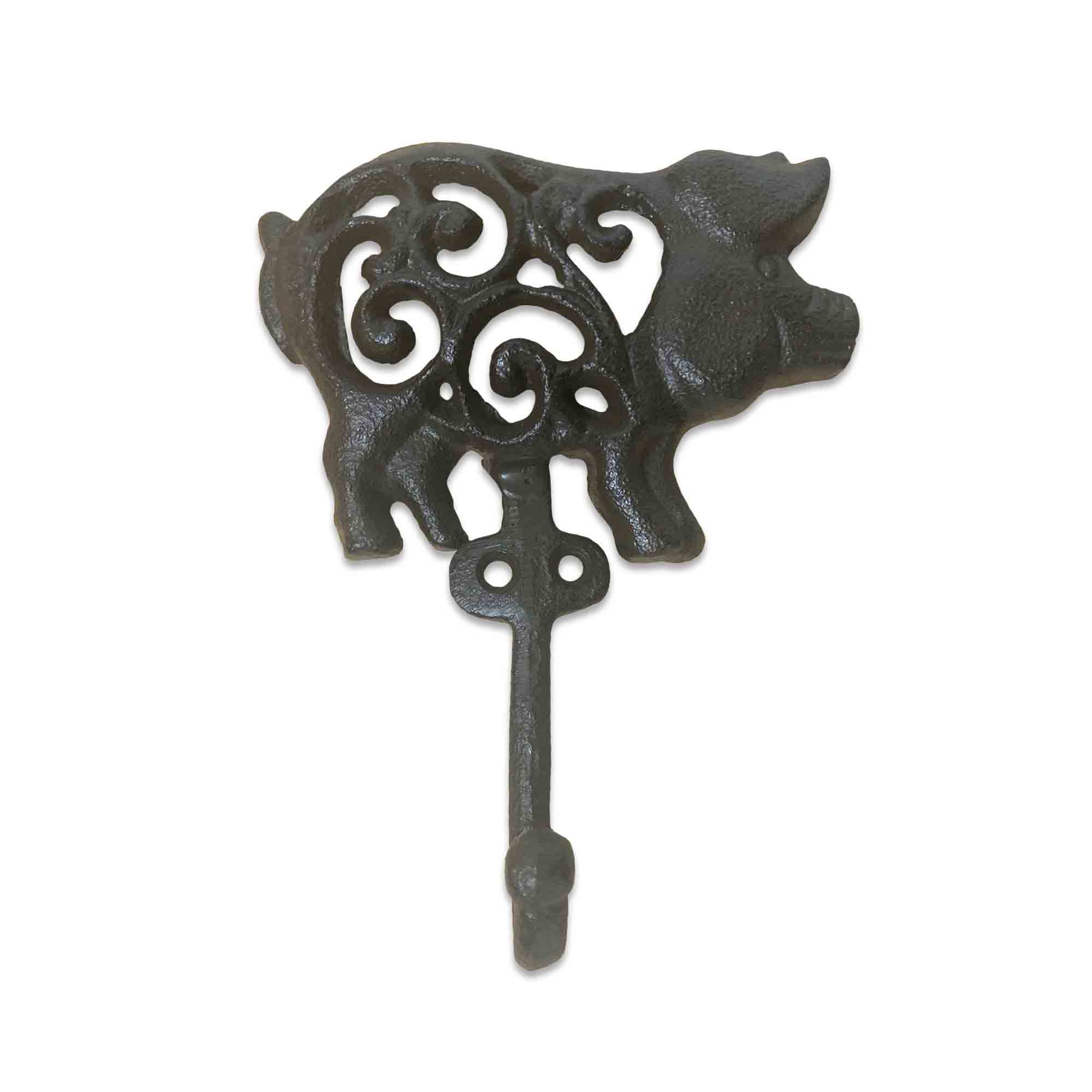 Cast Iron Pig Wall Hook with a cutout design