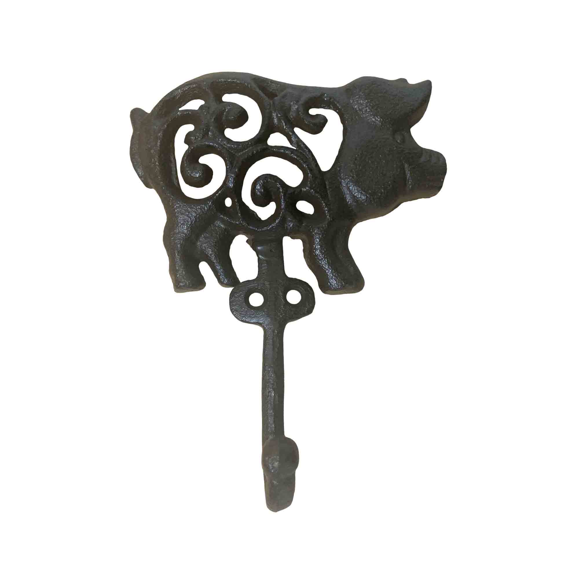 Cast Iron Pig Wall Hook with a cutout design