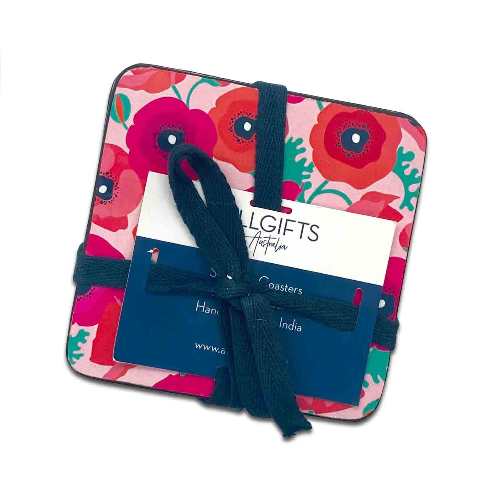 Poppies Allgifts Australia Set of 4 Resin Coasters