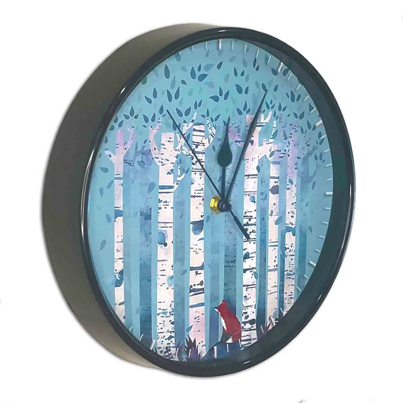 Red Fox in Birch Trees 25cm Plastic Wall Clock