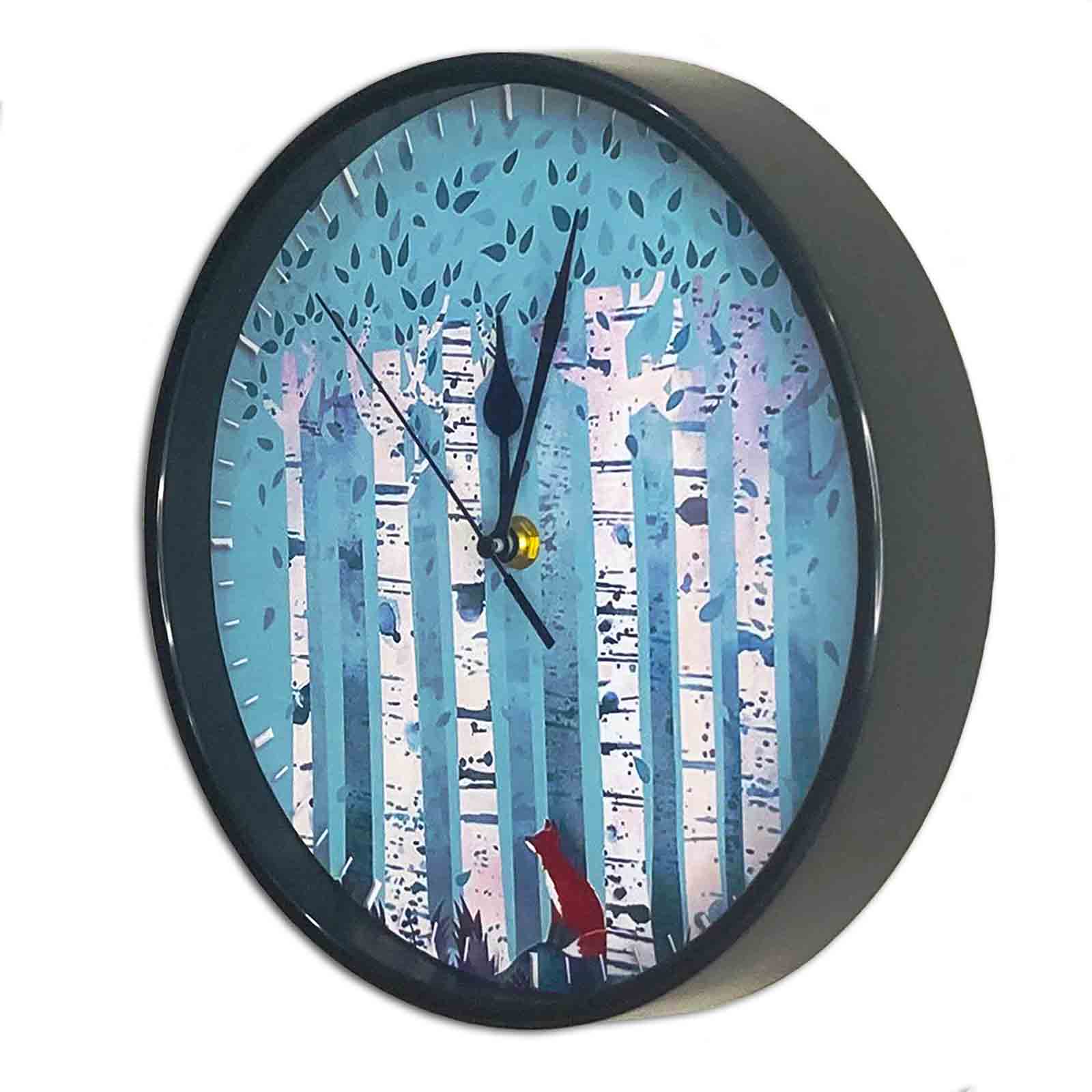 Red Fox in Birch Trees 25cm Plastic Wall Clock