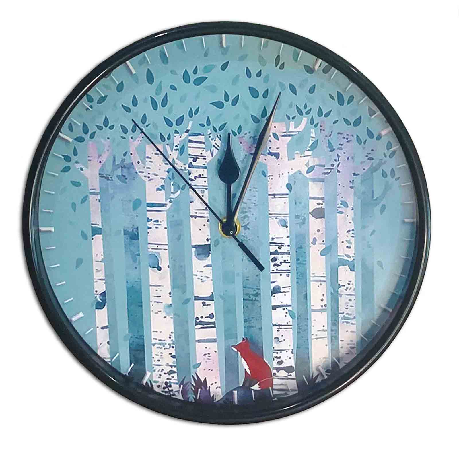 Red Fox in Birch Trees 25cm Plastic Wall Clock