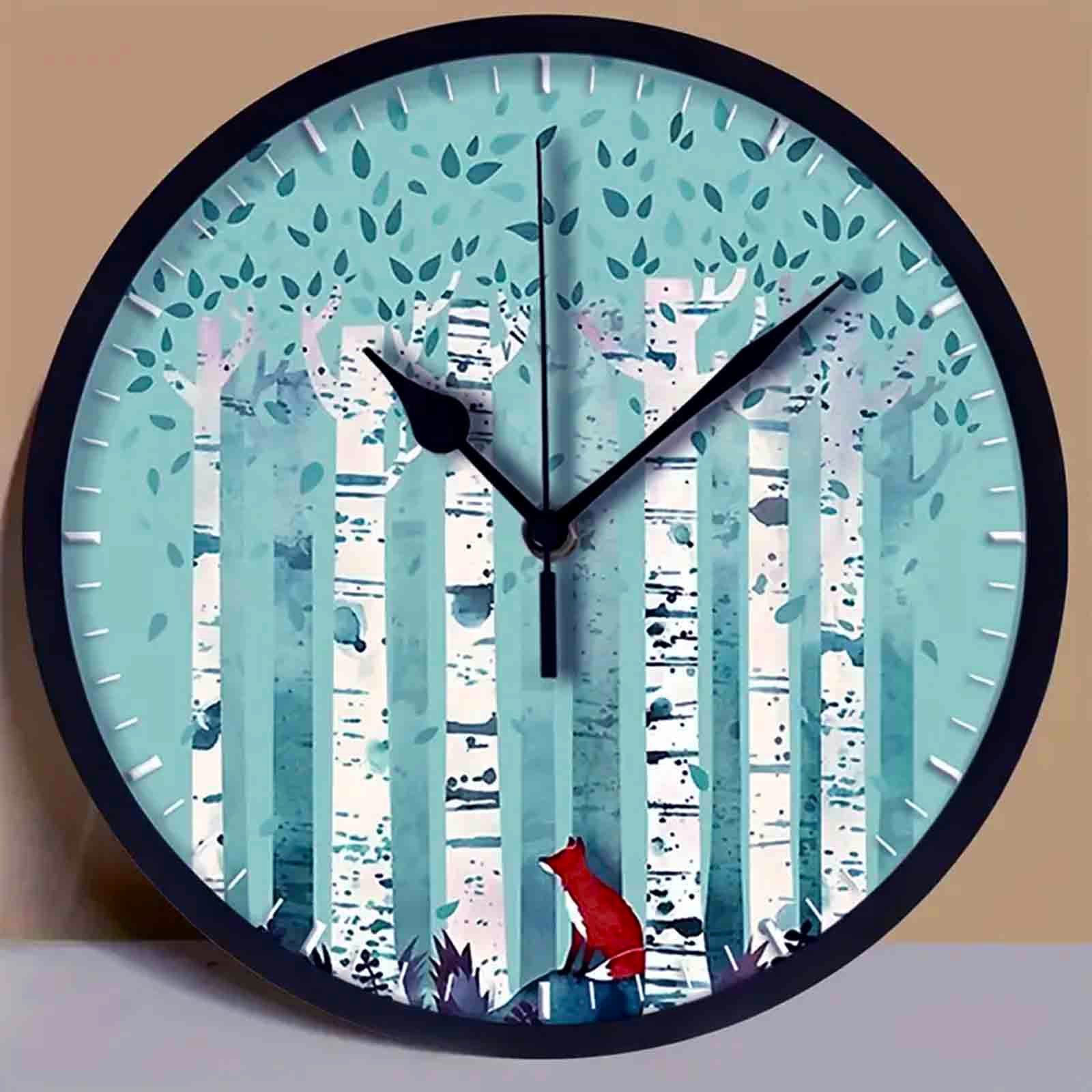 Red Fox in Birch Trees 25cm Plastic Wall Clock